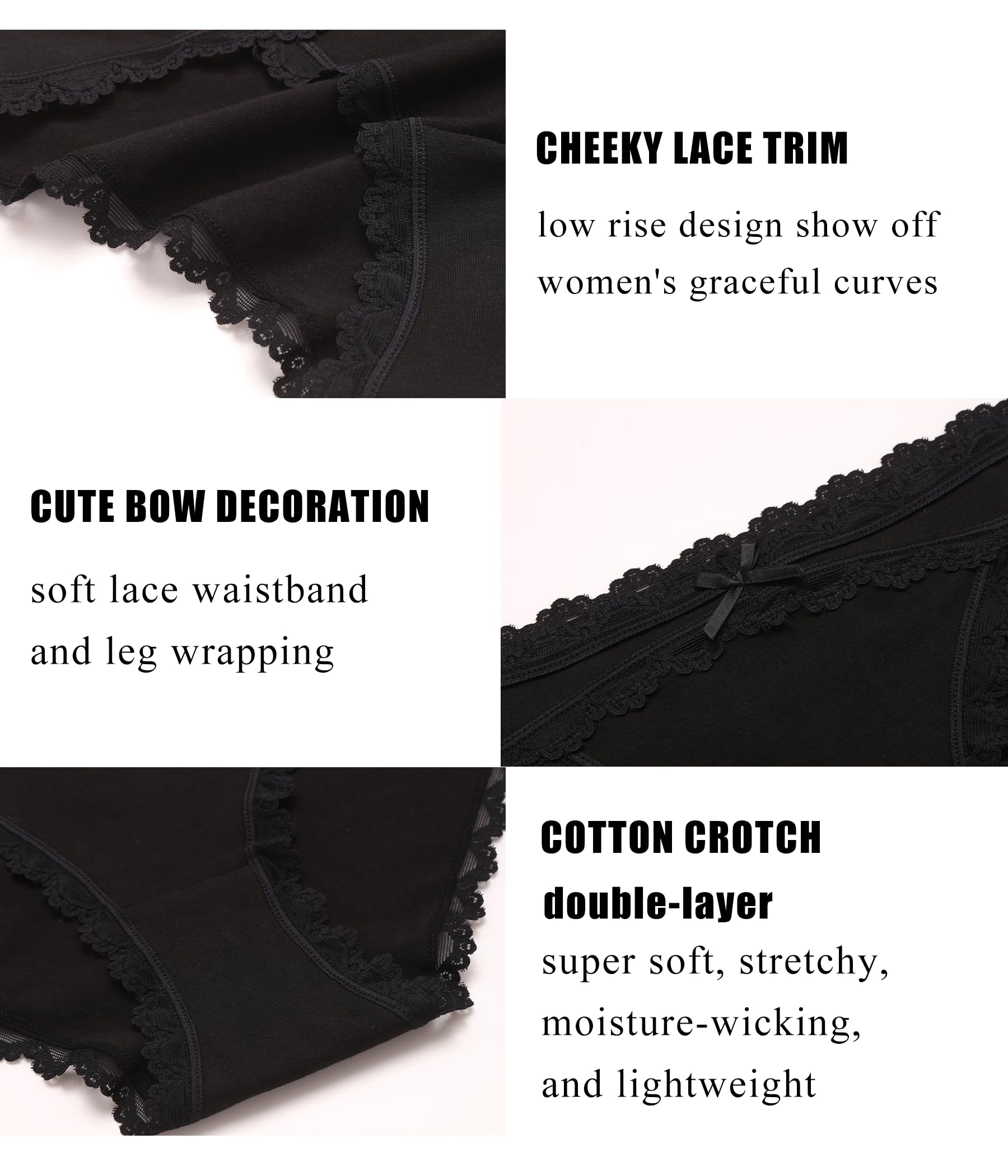 Avidlove Womens Underwear Cotton Panties Cheeky Bikini Underpanties Lace Stretch Hipster Briefs: XX-Large Black/White