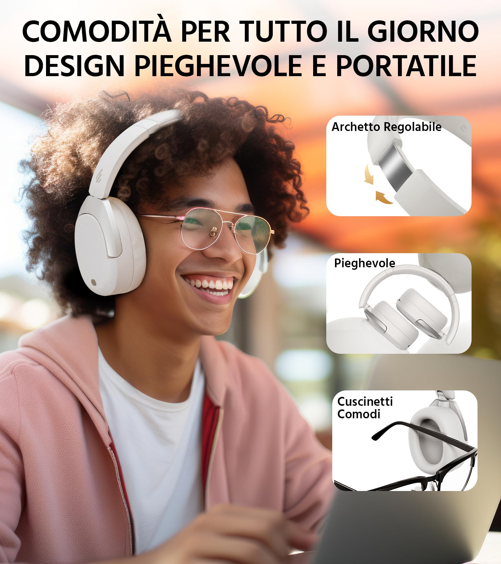 Edifier W830NB Cuffie Over Ear Bluetooth V5.4, Cancellazione Rumore Attiva Ibrida -45dB, Autonomia di di 94 ore, Hi-Res Wireless con LDAC, Audio Spaziale, Ricarica Rapida, Connessione Multipoint - Vista 7