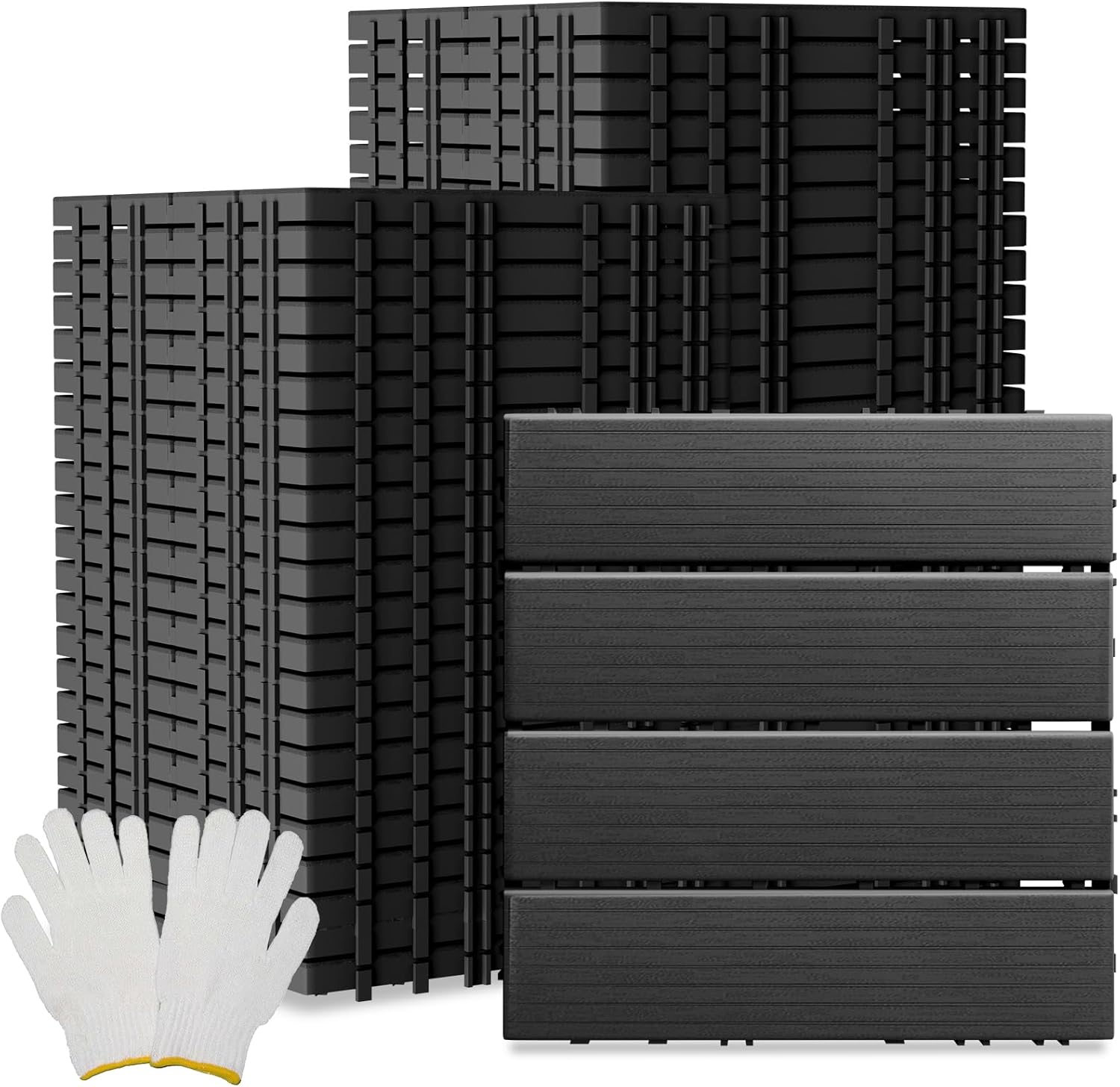 60 Pack Plastic Interlocking Deck Tiles, 60 sq. ft Patio Deck Tile, 12"x12" Indoor Outdoor Non-Slip and Waterproof Patio Floor Decking Tiles for Garden Yard Walkway Balcony Porch Poolside, Dark Gray