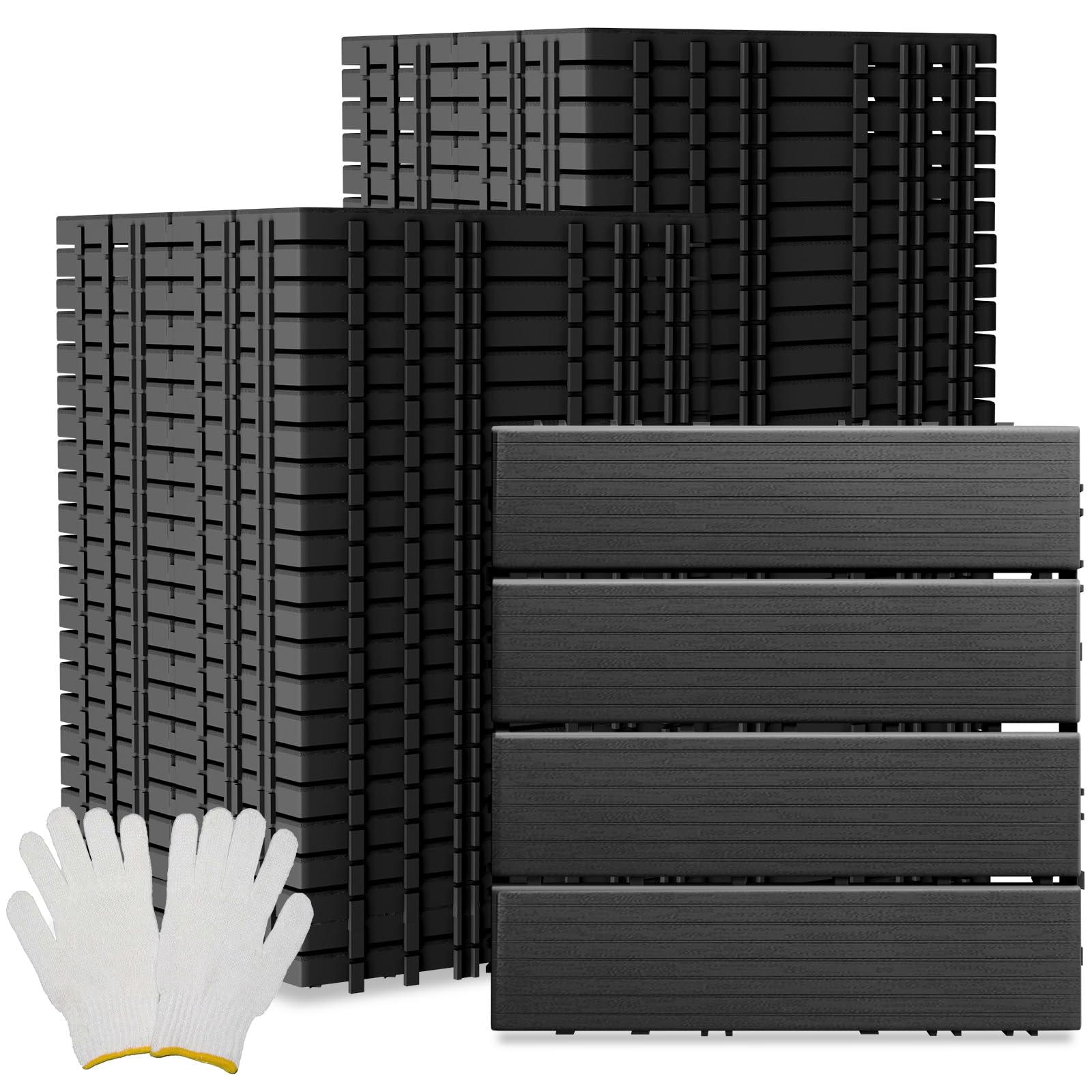 60 Pack Plastic Interlocking Deck Tiles, 60 sq. ft Patio Deck Tile, 12"x12" Indoor Outdoor Non-Slip and Waterproof Patio Floor Decking Tiles for Garden Yard Walkway Balcony Porch Poolside, Dark Gray