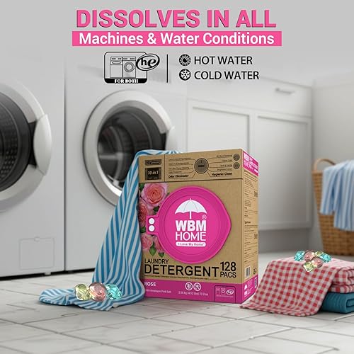 Miniatura 8 de WBM Cápsulas de lavandería 10 en 1, total de 128 unidades, alta eficiencia, ultra concentrado con potente tecnología de levantador de manchas,