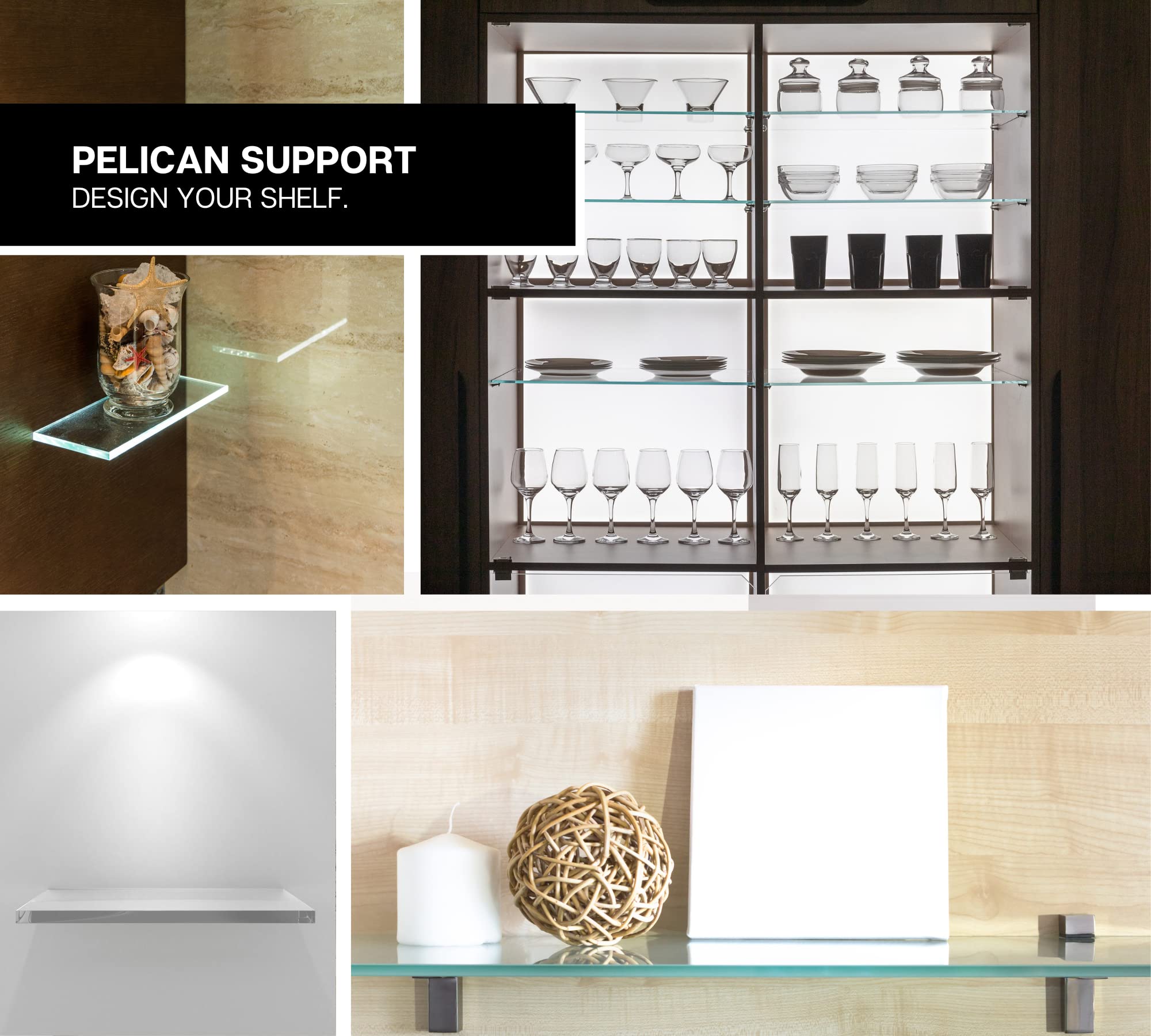 DOJA Barcelona | Reggimensola Pellicano | 2 Pezzi | Reggi Mensola MAX: 25mm | Carico Massimo: 10 kg | Alluminio | Tasselli Supporto per Mensole in Legno e Vetro, Mensole da Muro, Staffe Mensole