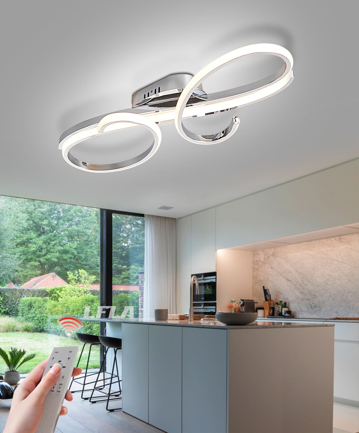 Dimmbar LED Deckenleuchte Moderne Wohnzimmerlampe mit Memory Funktion Deckenlampe Energiesparlampe Schlafzimmer Esszimmer Büro Beleuchtung mit Fernbedienung 3000-6000K (Chrom, L60cm-62W)