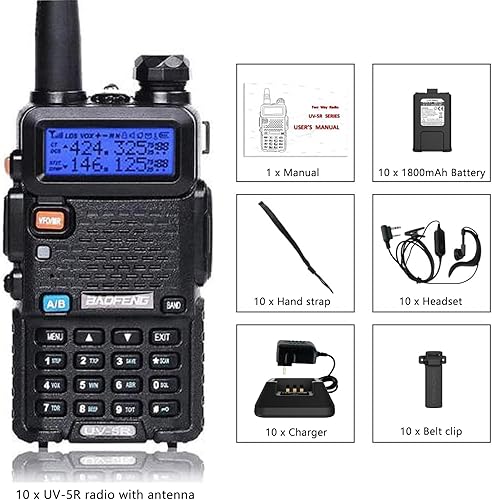 Miniatura 7 de Baofeng UV-5R - Radio bidireccional de doble banda, radioaficionado de mano de largo alcance, walkie talkies, paquete de 10 para adultos, gestión de