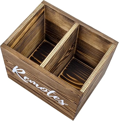 Vista 21 de MyGift Soporte para control remoto, soporte para control remoto de TV, organizador remoto de madera para mesa, 2 compartimentos grandes, madera