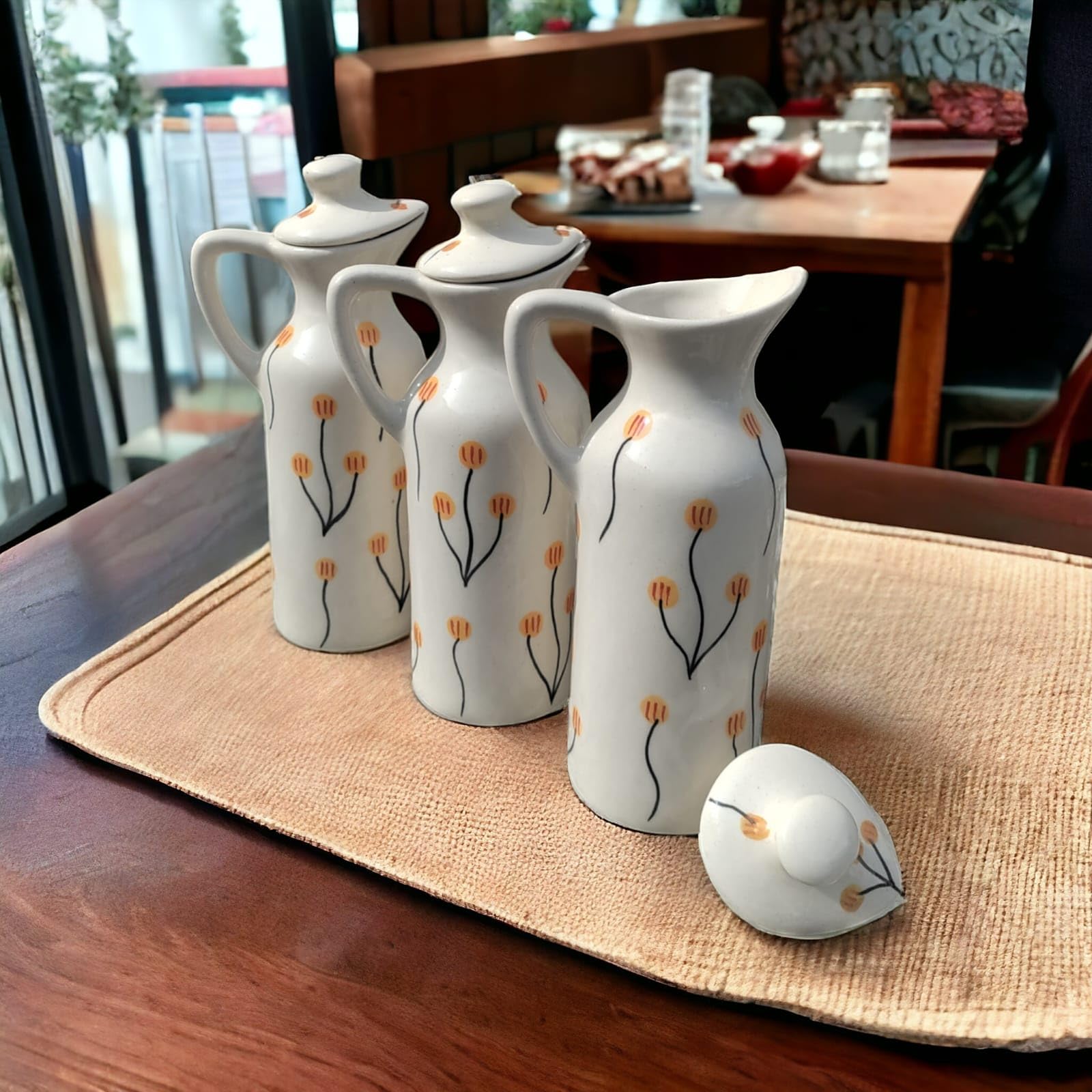 MALAIKAH Ceramic Oil Dispenser, Balloon Print Pack of 3 for Home, Kitchen, Dining, Kitchen Decor & Gifting