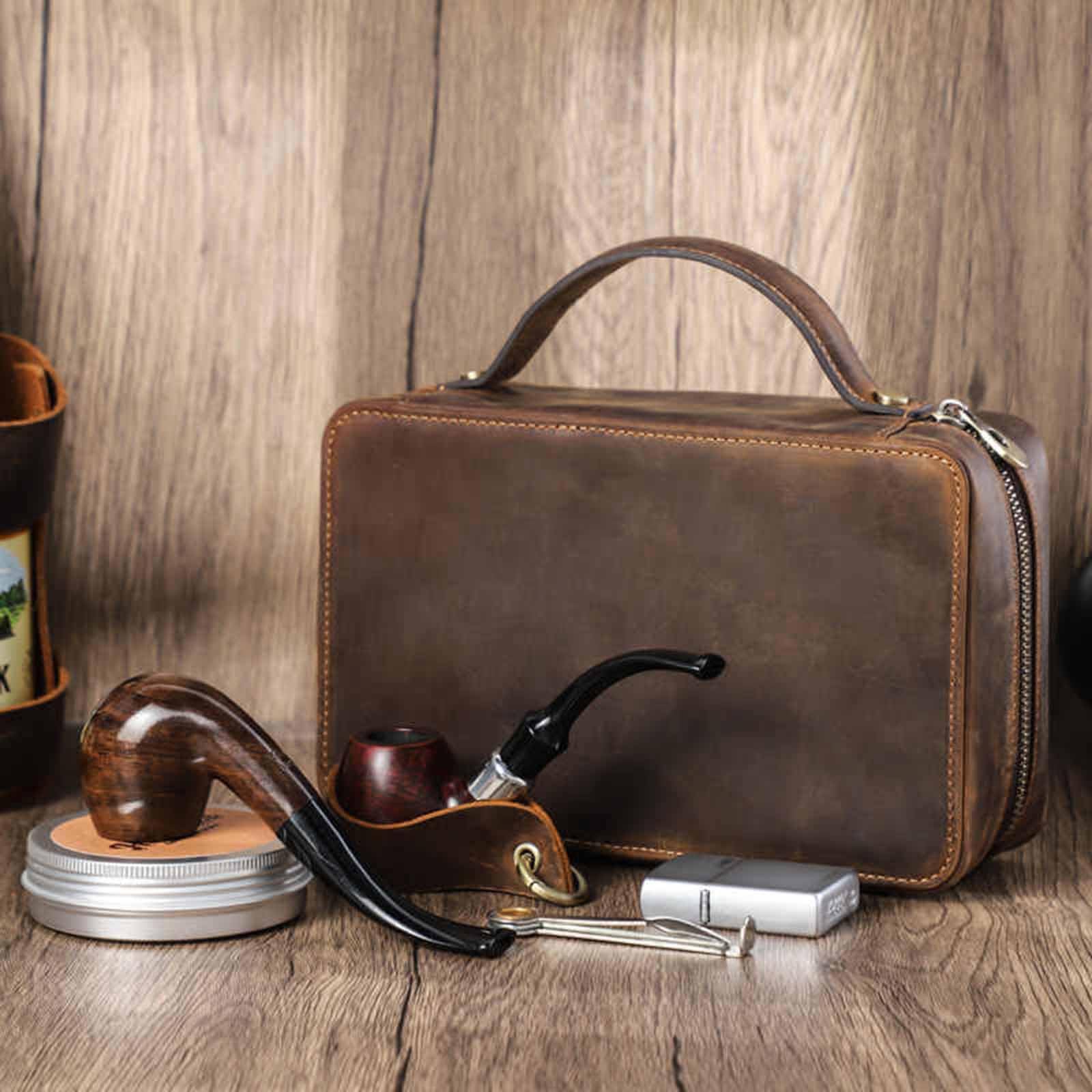 Astuccio per Tabacco, Borsa Portatile for Pipa da Tabacco, Multifunzionale, Viaggio, in Pelle, Ideale Come Regalo for Uomo