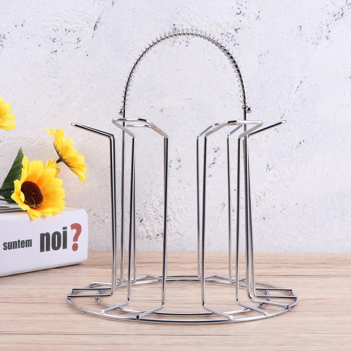 KOMBIUDA Stainless Steel Wine Glass Cup Silver 2 Pcs Drain Rack with Handle