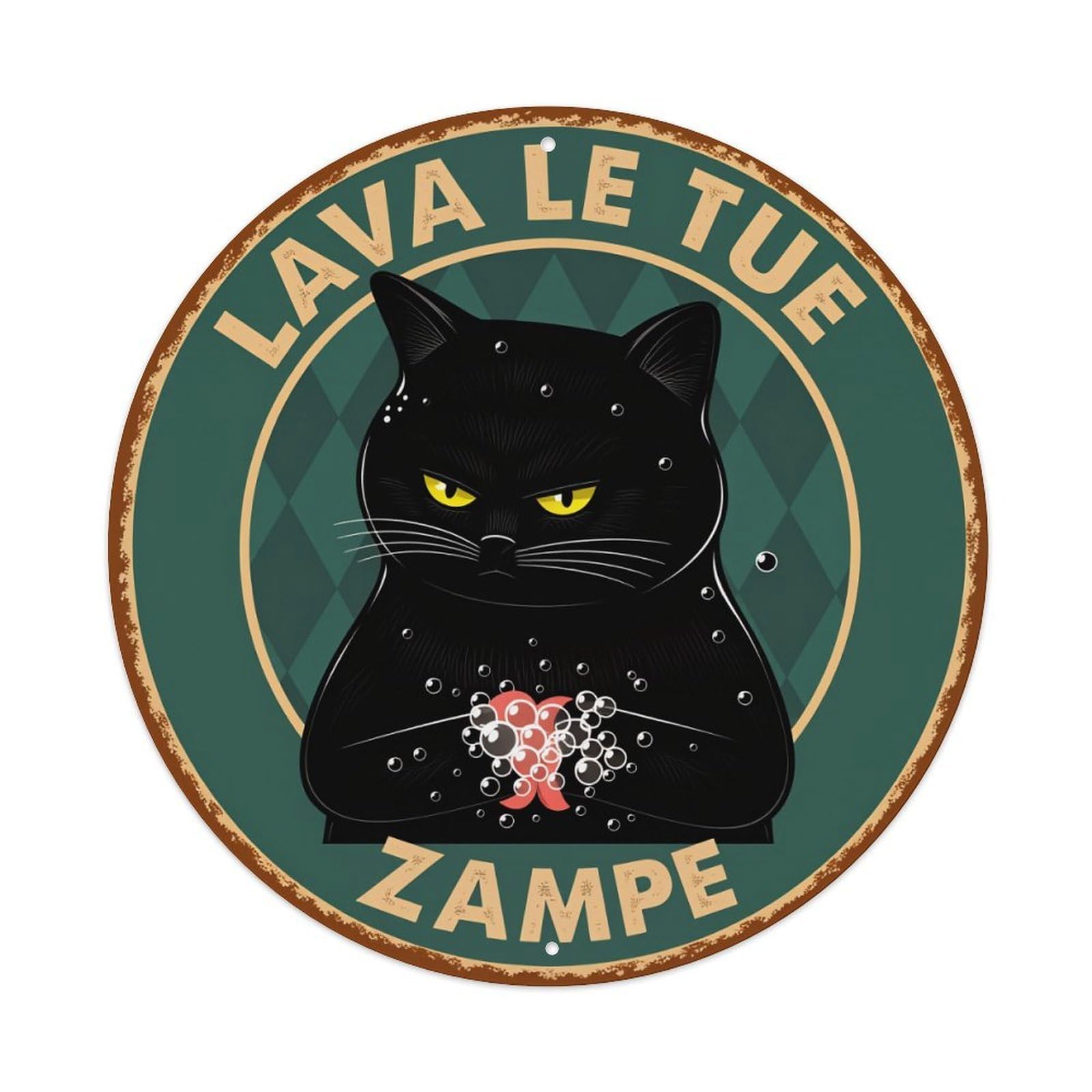 Black Cat With Bubbles And Text Vintage Metal Tin Sign Retro Wall Decor for Home Bar Garage Cafe, Indoor & Outdoor Decorative，circle Metal Poster, 8x8 Inch
