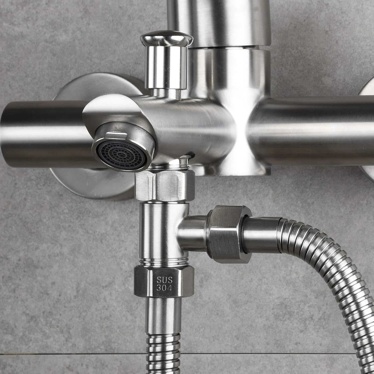 Tecmolog 3-way Tee Connector Stainless Steel T Adapter G 1/2 T Valve Diverter for Bathroom Shower Arm, Angle Valve Hose, SBA020A