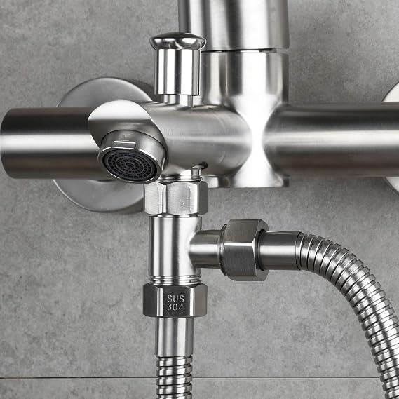 Tecmolog 3-way Tee Connector Stainless Steel T Adapter G 1/2 T Valve Diverter for Bathroom Shower Arm, Angle Valve Hose, SBA020A