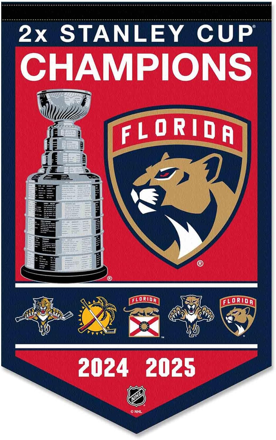 WinCraft Florida Panthers 2 Time Stanley Cup Champions Banner Pennant