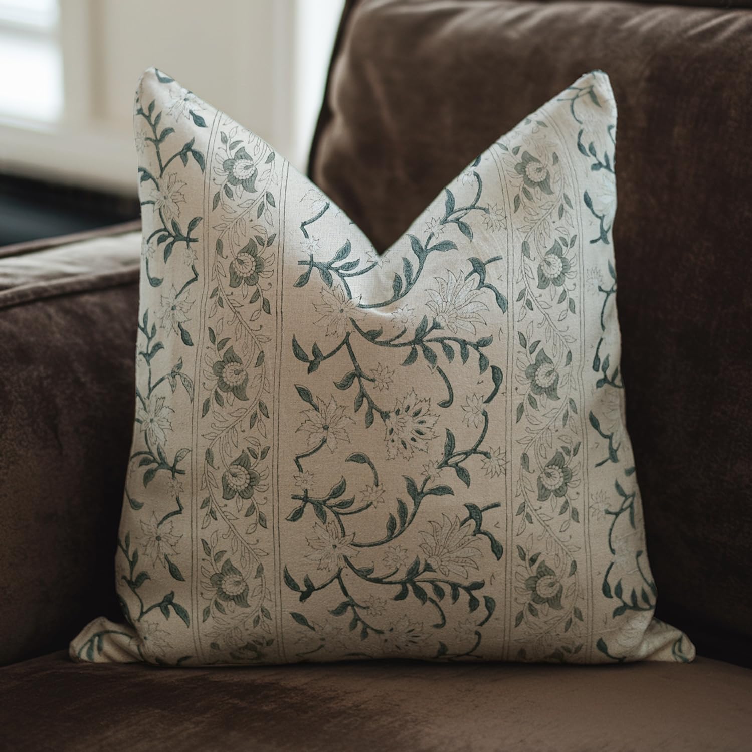 Fabritual Funda De Cojín Hecha A Mano Con Estampado De Bloques De Lino  Puro, 16 X, image size:1500x1500