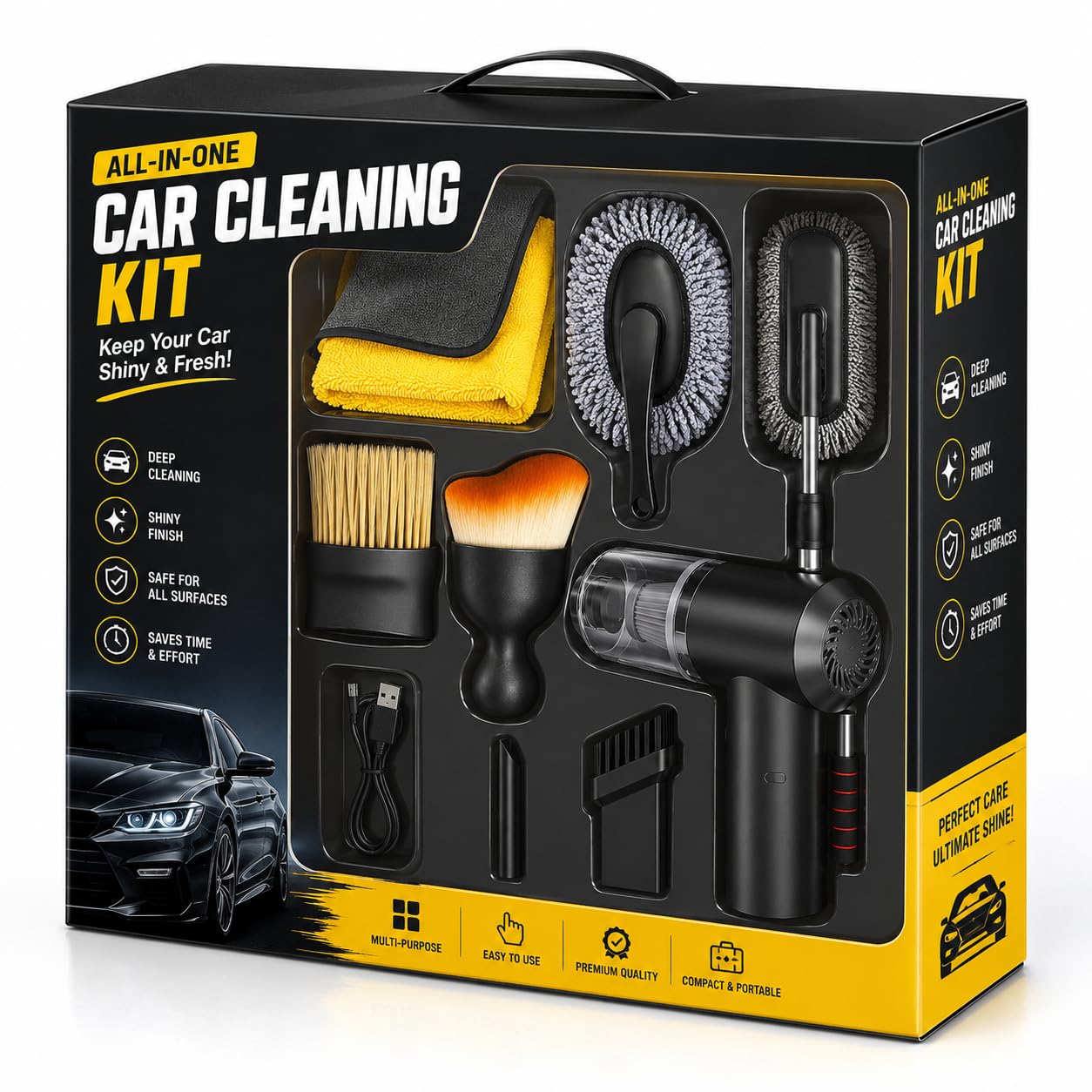 6-in-1 Car Cleaning Kit with Portable Handheld Vacuum Cleaner, Microfiber Cloth, Car Duster, Dashboard Cleaning Brush, Soft Detailing Brush & Cleaning Accessories for Car Interior & Exterior-image-43