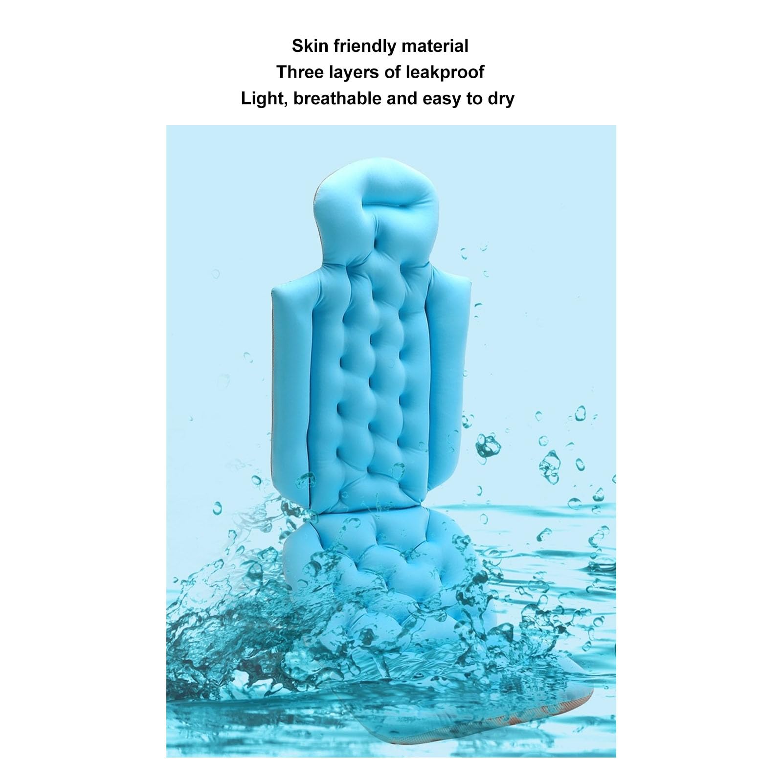 Ganzkörper-Badewannenkissen, Ergonomisches Design, Badewannenkissen mit Sandwich-Mesh-Polystyrolpartikeln für Erwachsene und Familien (Blue)