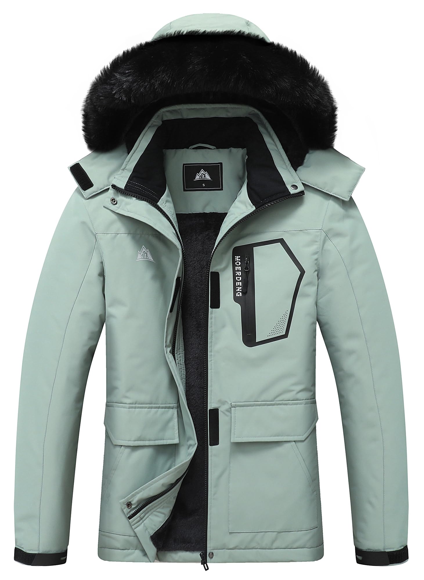 MOERDENG Women's Ski Jacket Waterproof Warm Winter Coat Hooded Snowboarding Jacket Versatile for Hiking & Winter Activities