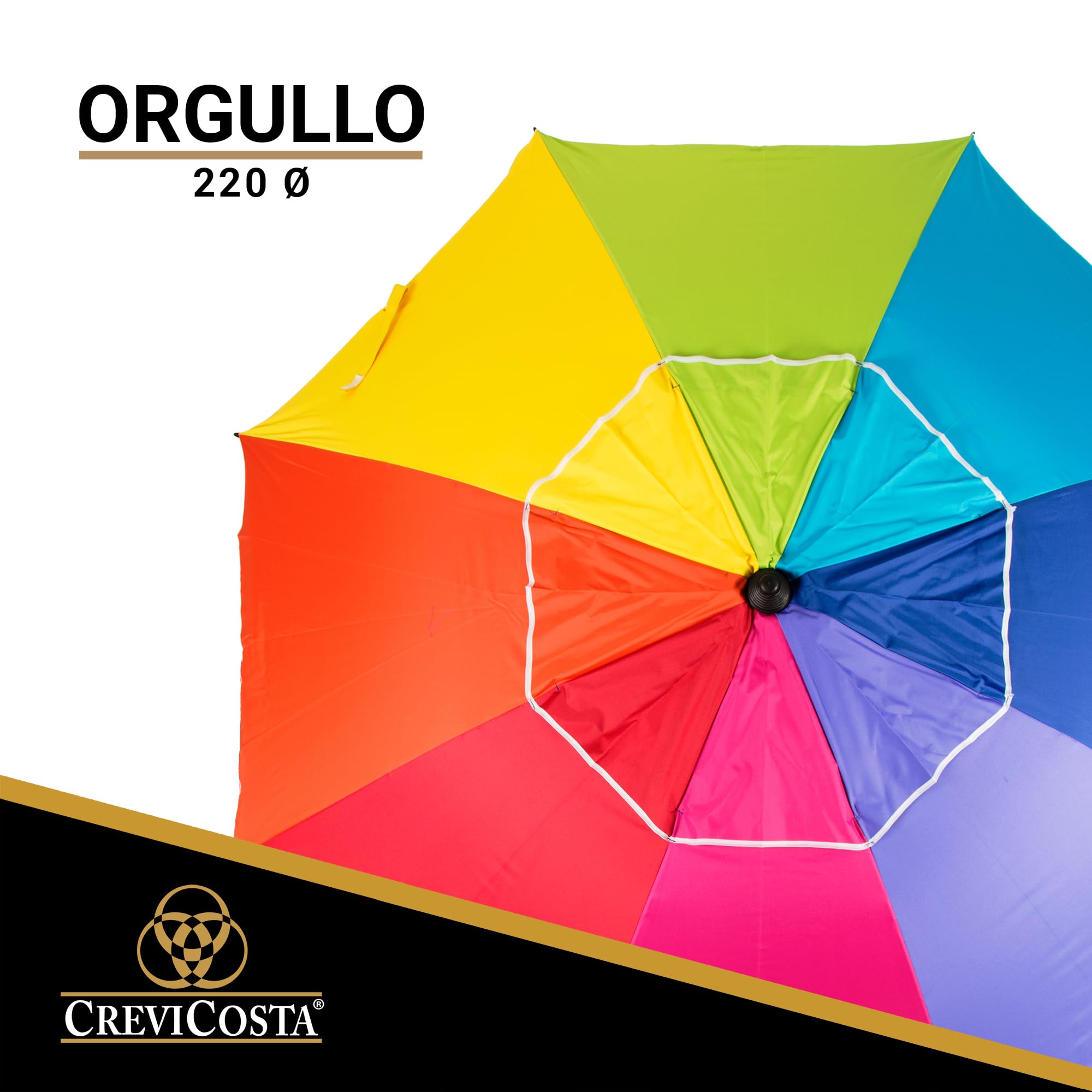 CREVICOSTA QUALITY MARK MARCAS DE CALIDAD - Sombrilla 220 cm con Espiral y Poste de Recorrido Total. Protección total contra los Rayos UV. 8 Varillas
