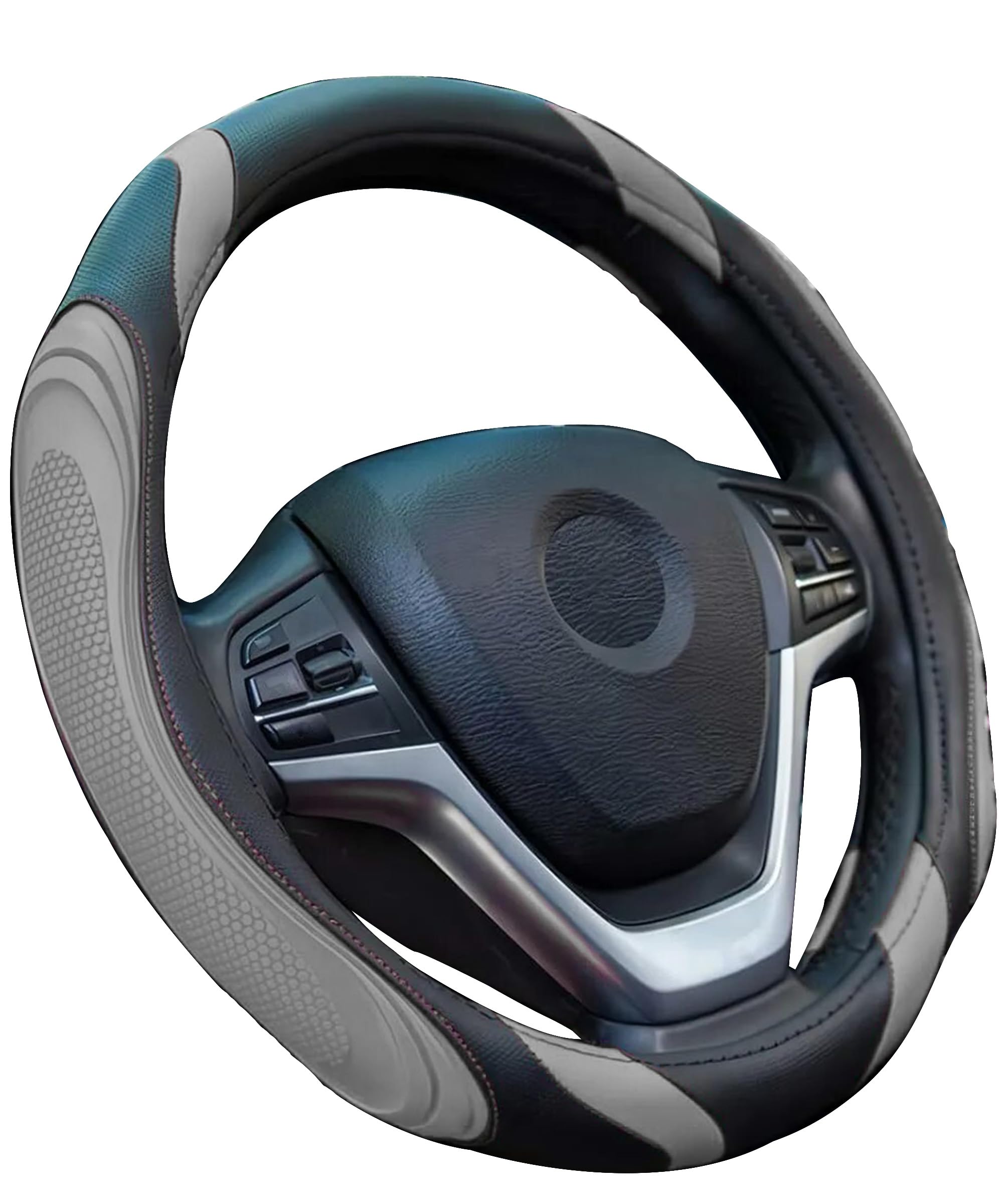 Xibao Lenkrad Bezug Auto,Auto Lenkradbezug Universal,Super Anti-Rutsch Lenkradhülle in Leder für Sommer Winter,Geeignet für Lenkräder mit Einem Außendurchmesser von 37 bis 38 cm (Grau)