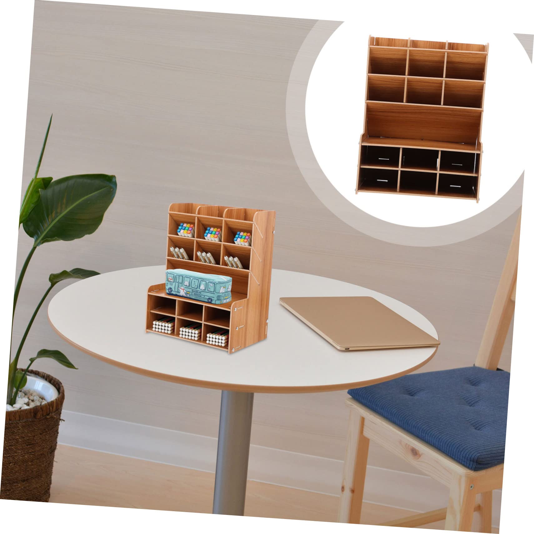 Boîte à Stylos Pratique en Bois, Organiseur de Bureau à Compartiments