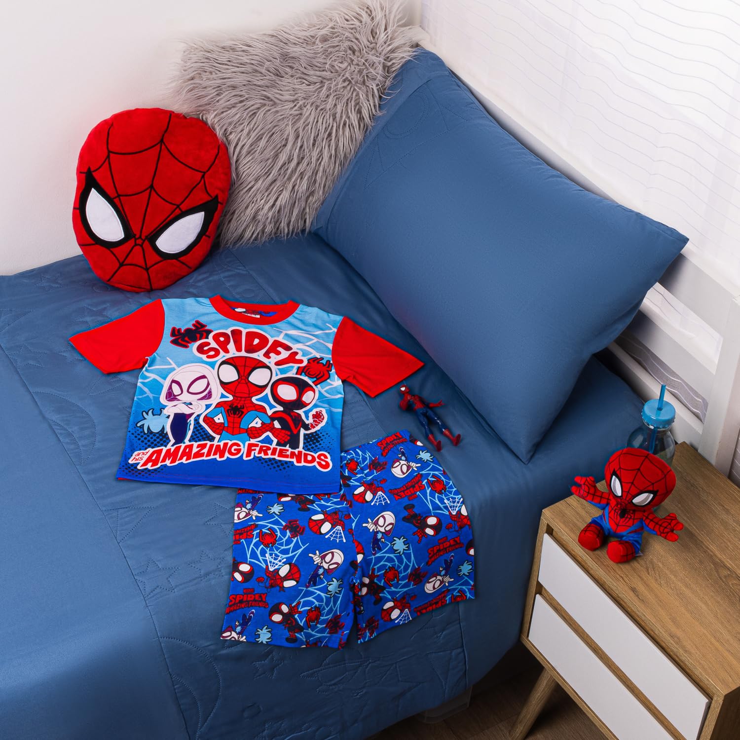 Marvel Spidey & His Amazing Friends Pigiama per ragazzi | Set pigiama corto Spider-Man | Biancheria da notte estiva in 100% cotone | Indumenti da notte per bambini da supereroe