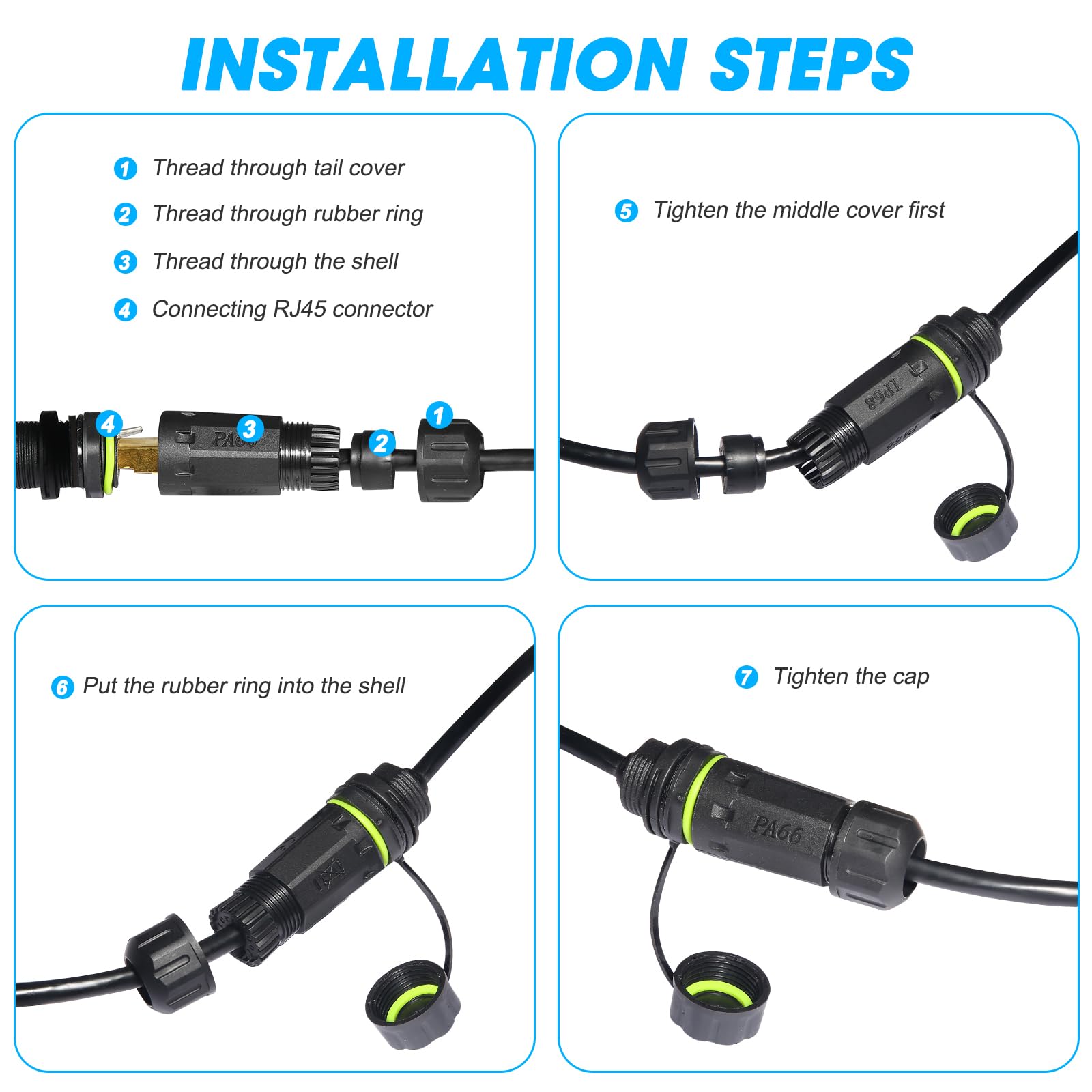 RJ45 Wasserdichter Stecker, IP67-Kabelverbinder, Panelmontage, Kupplung Buchse auf Buchse, mit Abschirmungskabel-Koppler, CAT6-YMP20, 2 Stück (geschirmt)
