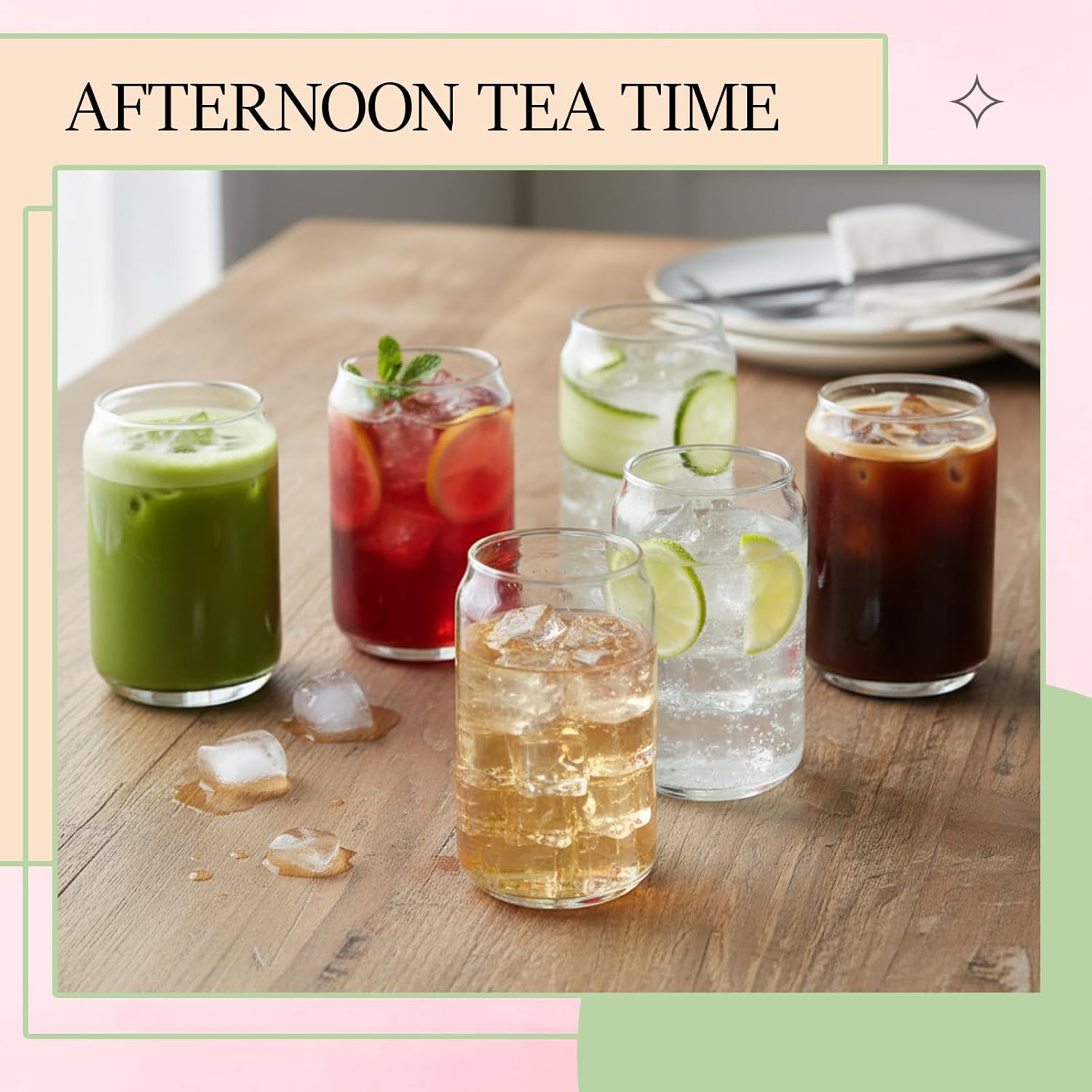 Set of 18 Can Shaped Drinking Glasses, 16 oz Clear Goblet Glass Cups, Cute Iced Coffee Tumblers Glassware for for Margarita, Beer, Cocktails, Whiskey, Soda, Tea, Water - Image 4