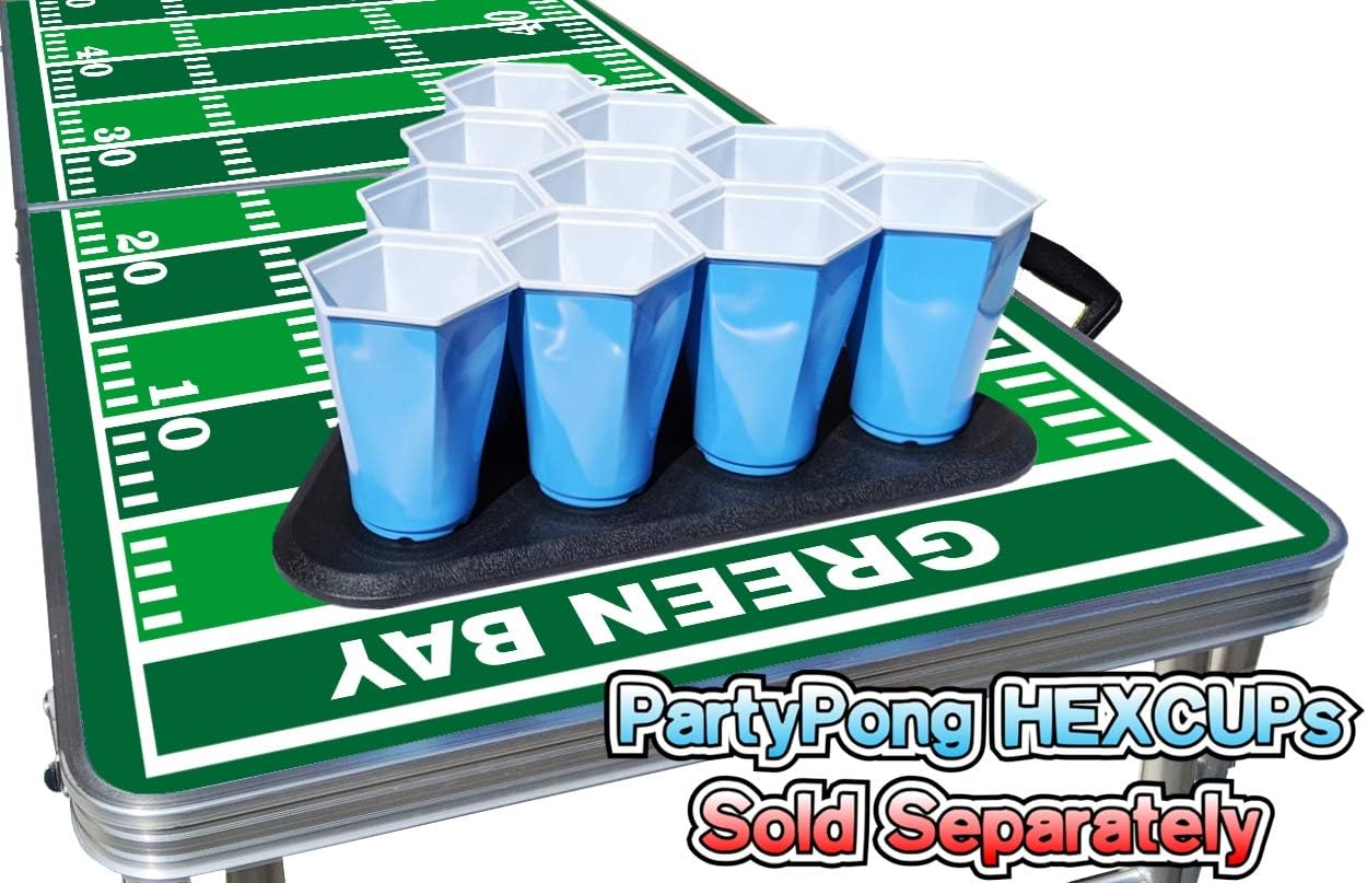 2-in-1 Cornhole Boards & Beer Pong Tailgate Table - Green Bay Football Field