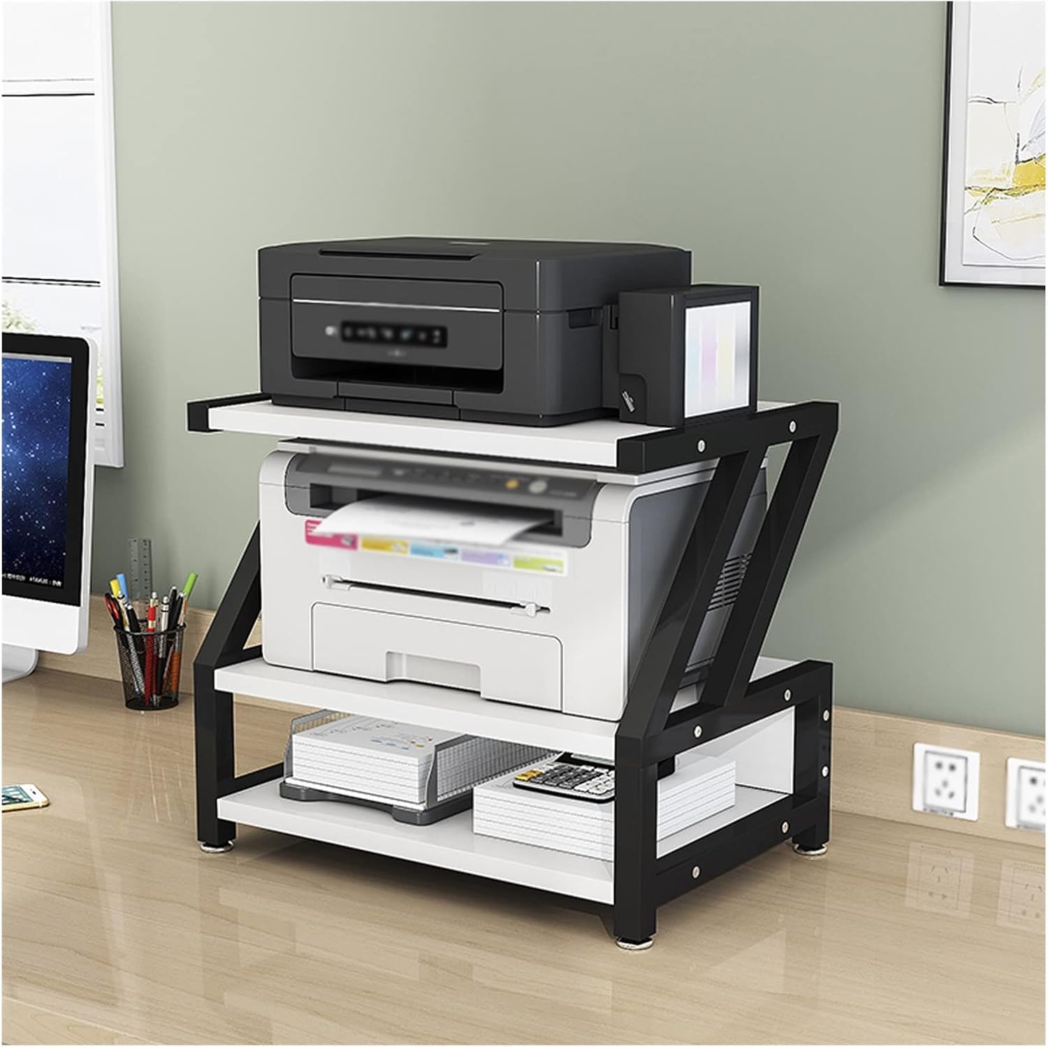 Printer Stands Desktop Printer Stand 3Tier Storage Shelves MultiPurpose Desk