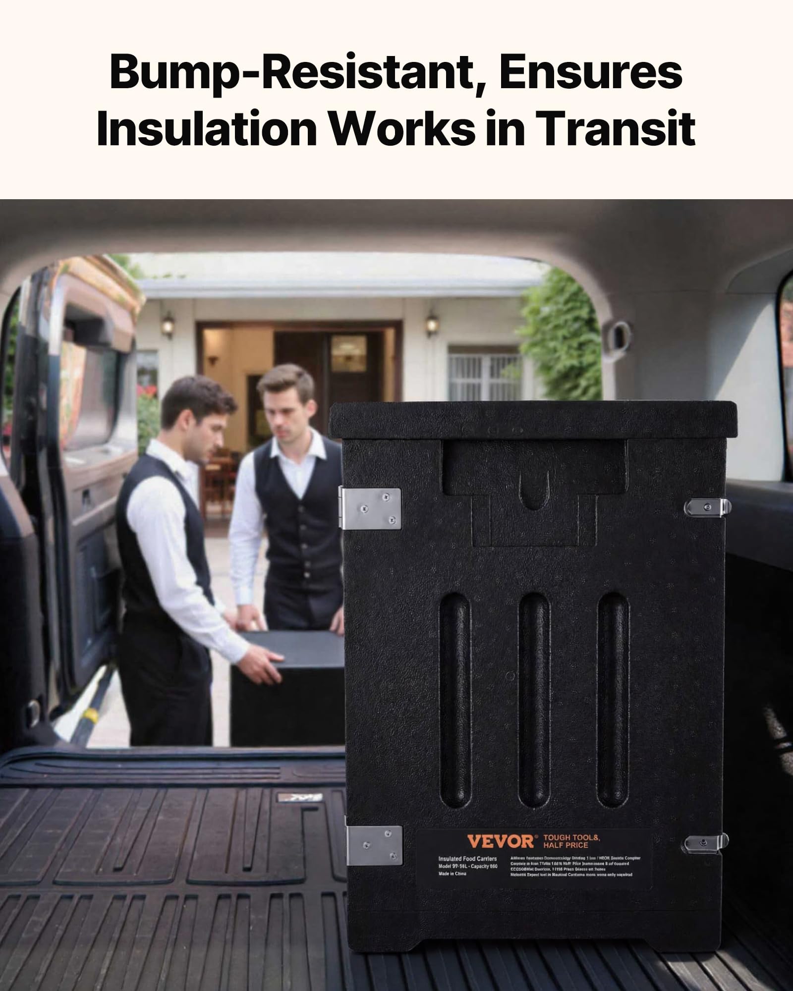 VEVOR Conteneur Isotherme 90 L Boîte de Transport en LLDPE à Chargement Frontal Portable pour Garder au Chaud ou Froid Bacs Alimentaires Traiteur Restauration Restaurant Cantine 640x435x600 mm