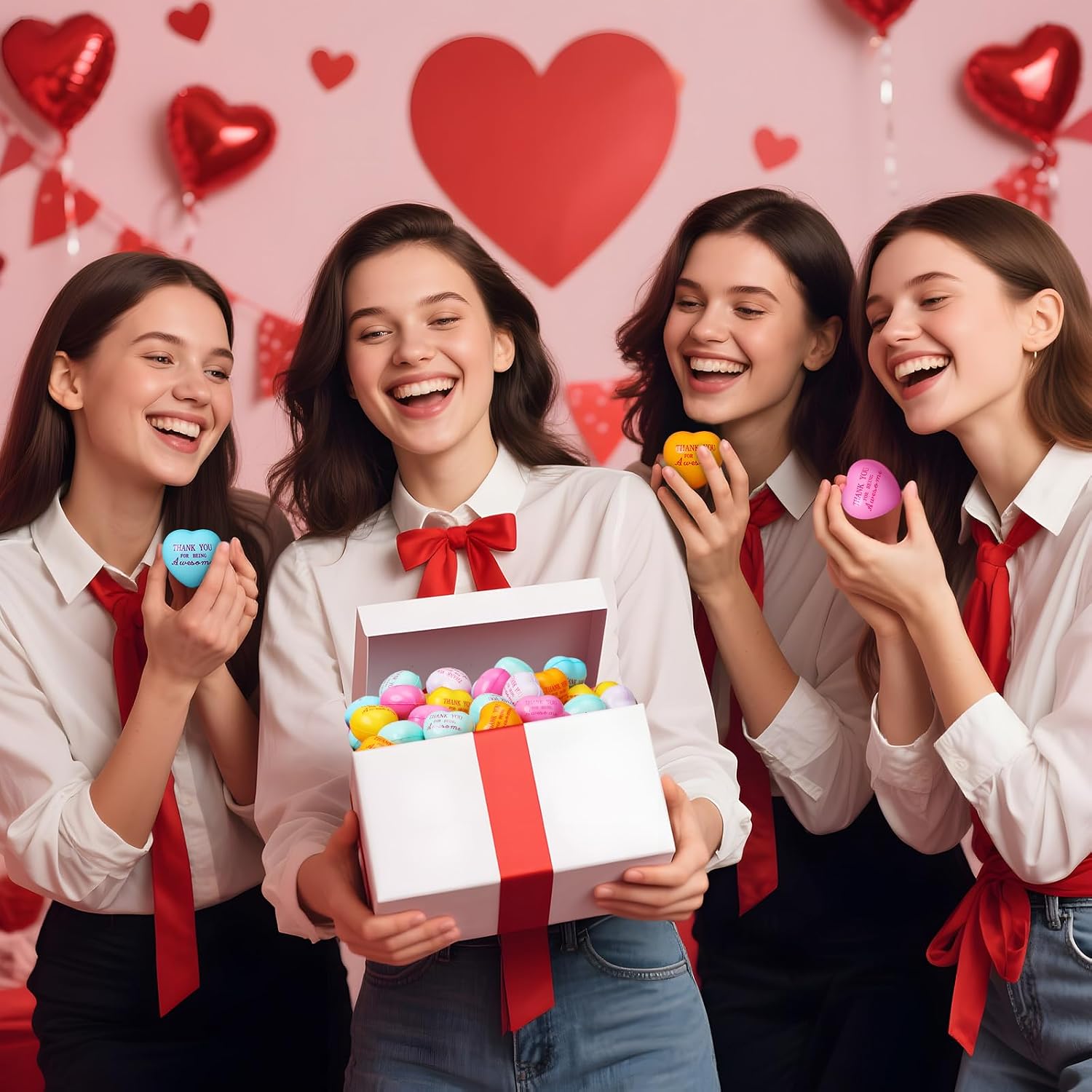 Liliful 100 Pcs Heart Stress Balls Bulk 1.6" Motivational Mini Thank You Inspirational Foam Squeeze Balls Macaron Party Gifts for Adults Kids Students Office