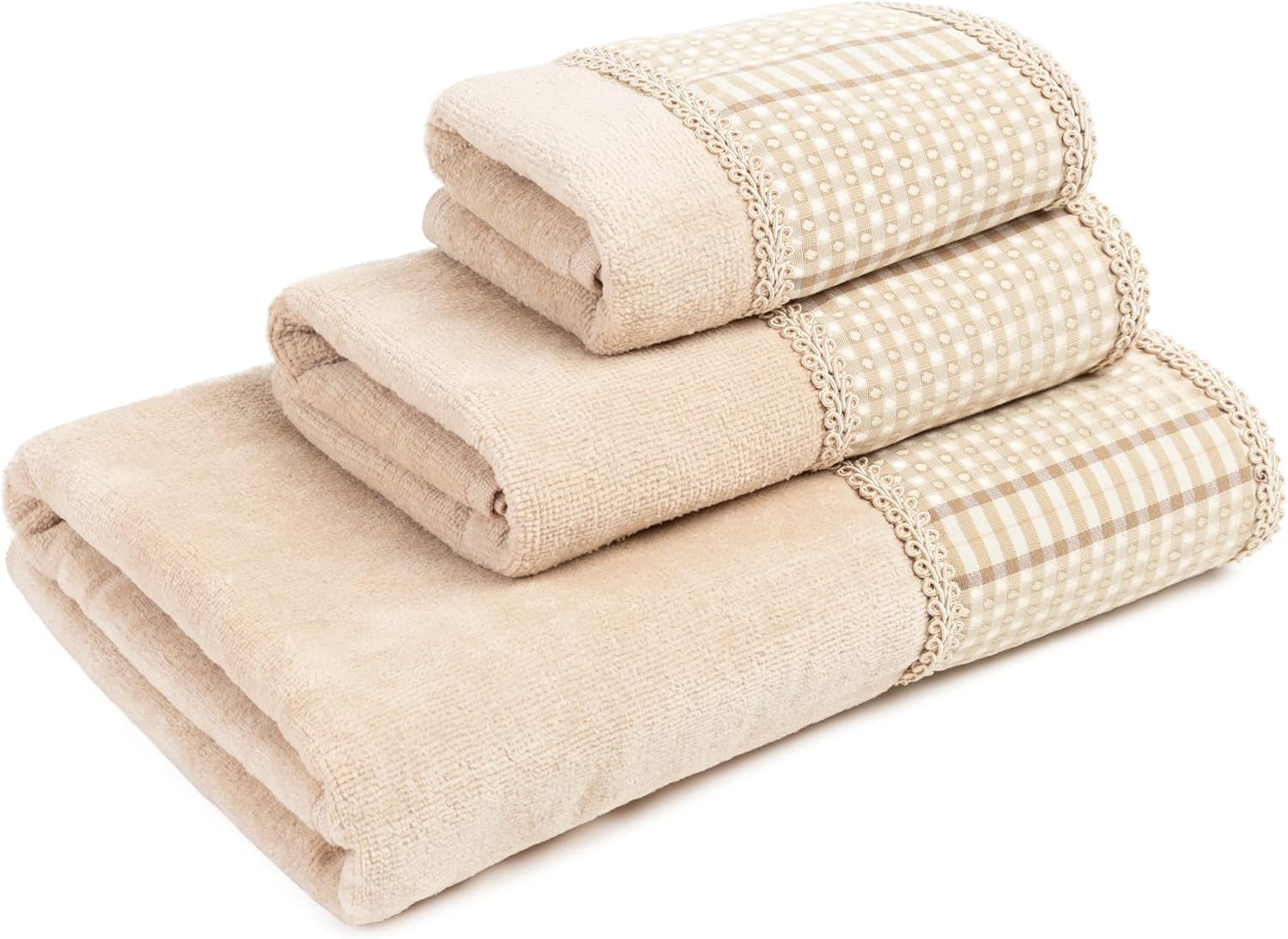 Austin Horn Classics Shutter Brown 3-Piece Decorative Towel Set, with Natural Color Jacquard Fabric Band, Double Row Decorative Gimp Braid, Includes 1 Bath, Hand & Tip Towel, Elegant & Durable