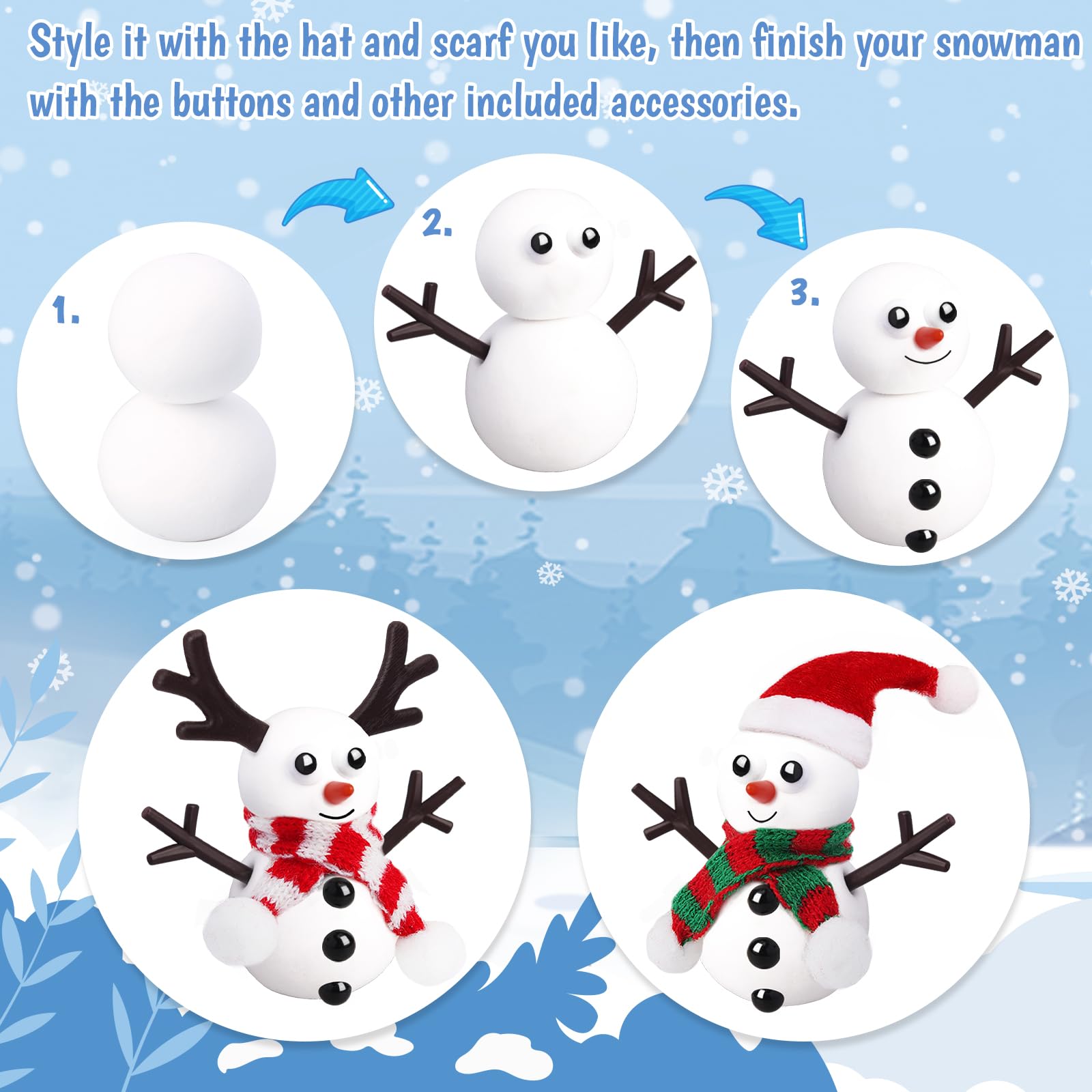 BANBBUR Paquete de 48 rellenos de calcetines para niños, manualidades de Navidad para niños a granel, kit de muñeco de nieve, manualidades de muñeco de nieve, arcilla de modelado, relleno de