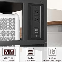 Vista 5 de IDEALHOUSE Soporte de impresora grande con tomas de corriente y puertos de carga USB, mesa de impresora móvil con estante ajustable, carrito
