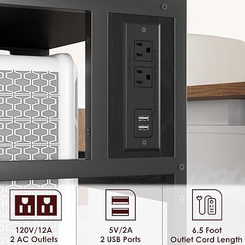 Miniatura 5 de IDEALHOUSE Soporte de impresora grande con tomas de corriente y puertos de carga USB, mesa de impresora móvil con estante ajustable, carrito