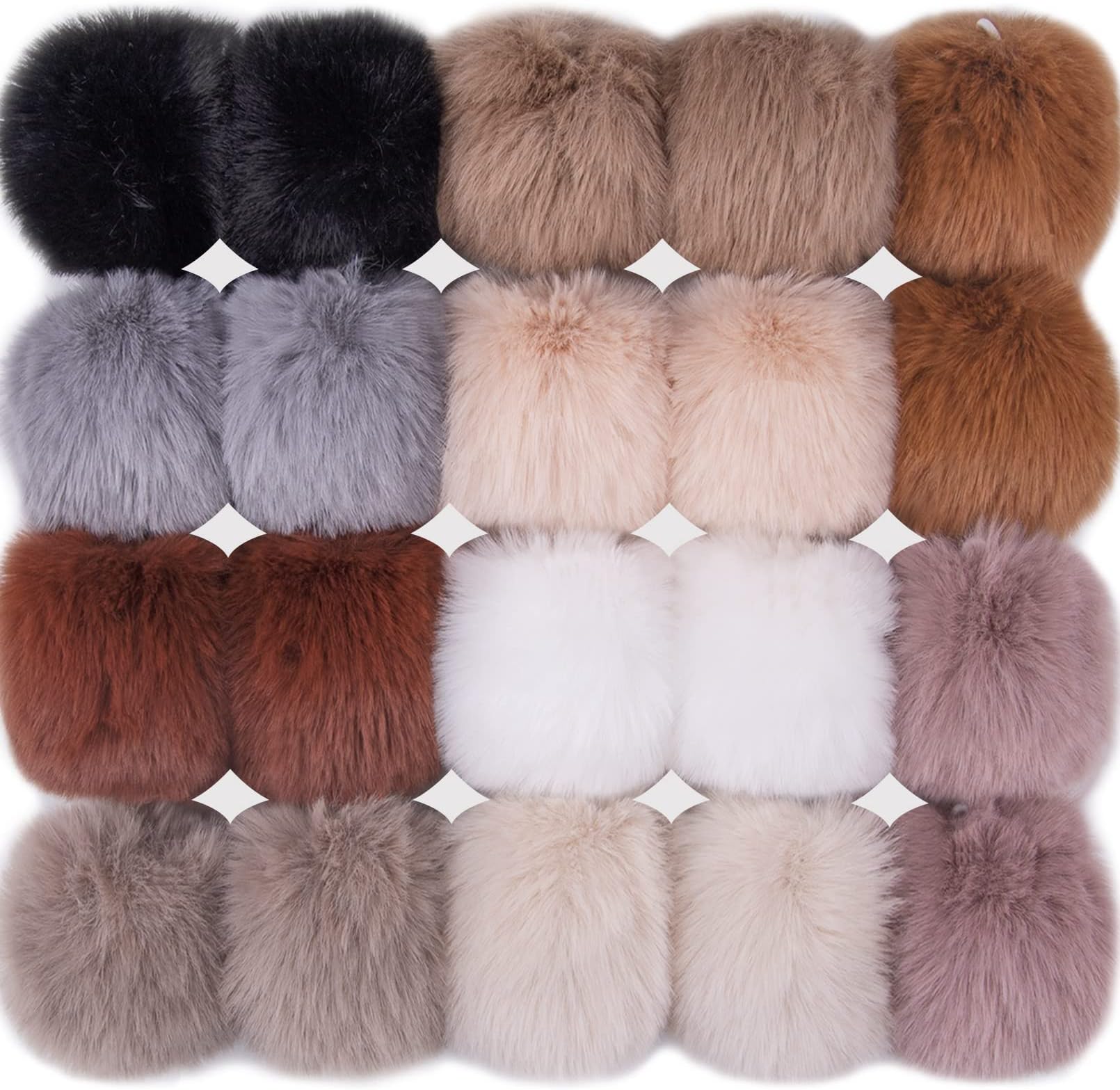 BQTQ 20 Pieces Faux Fur Pom Pom for Hats Scarves Gloves Bags Faux Rabbit Fur Pom Pom Balls with Elastic Loop Fluffy Faux Pom Pom (10 Soft Colors, 2 Pcs Each Color)