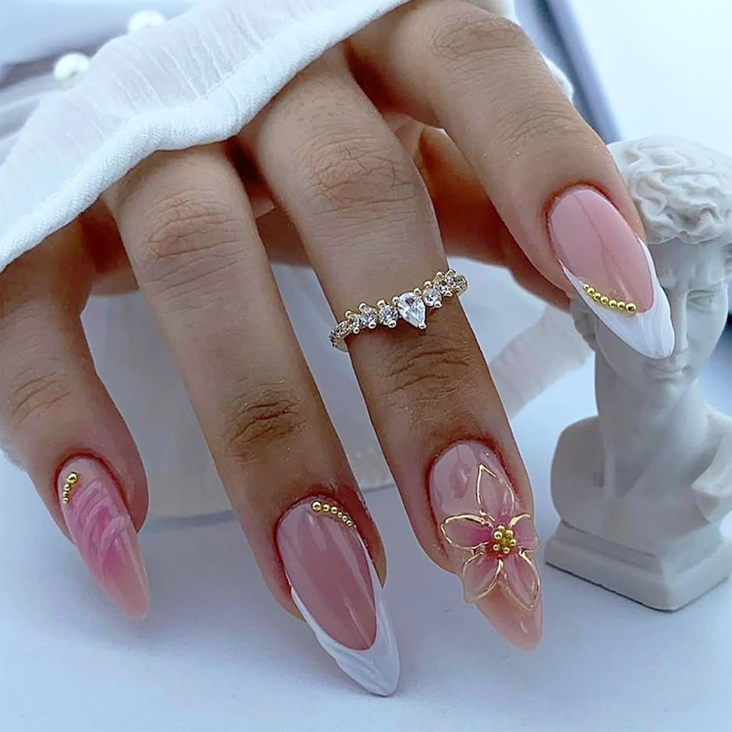 Adhesive Tab Manicure Nude French Tips, 24 Piece Set