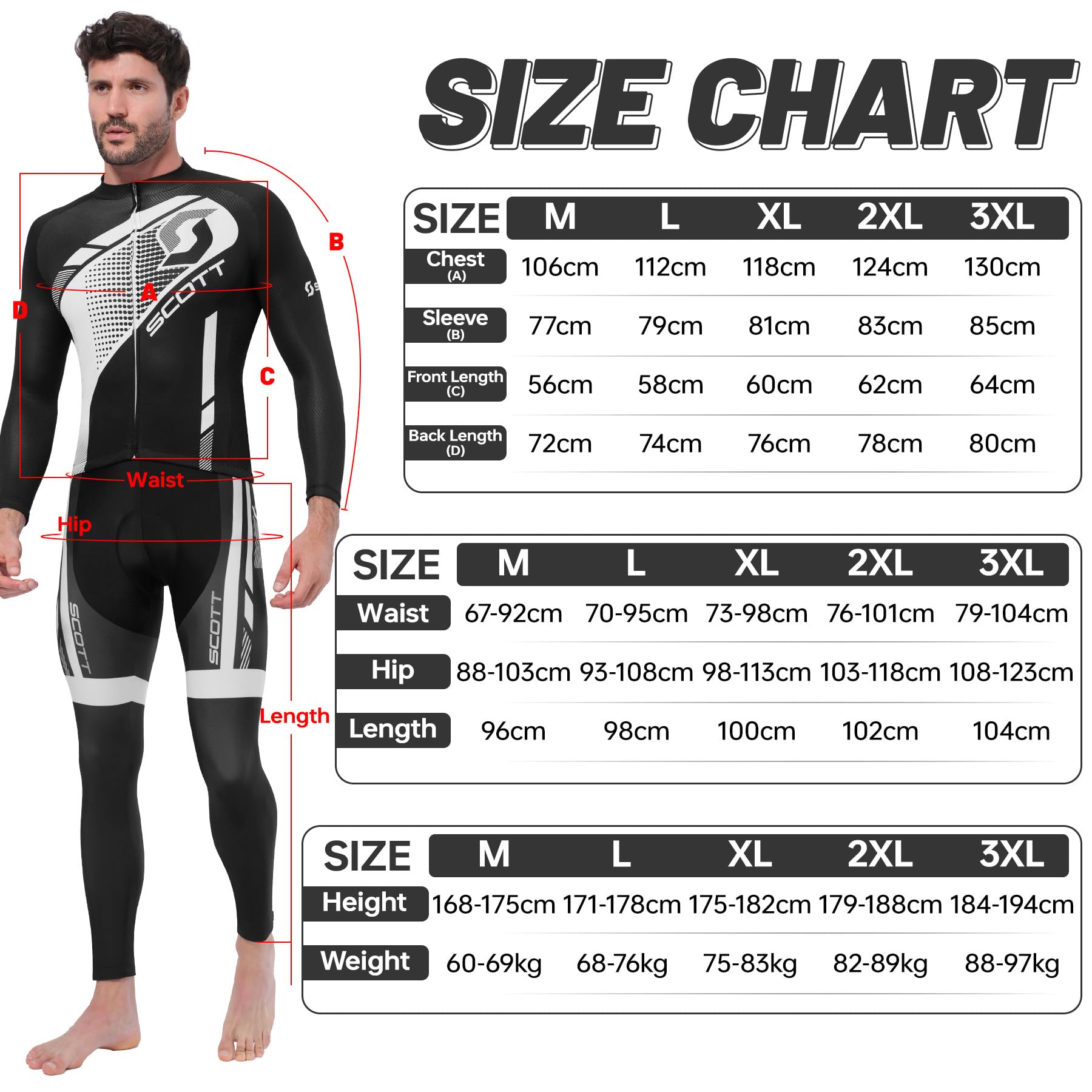 Ciclismo Uomo Set Maniche Lunghe Pantaloncini 5D Imbottiti | Maglia Bici Corsa Tuta Ciclismo Autunno-Inverno Tasca con Cerniera Inserti Riflettenti Nastro Antiscivolo Sui Polsini