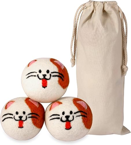 Bolas de secado de lana XL, lindas bolas de secado hechas a mano con forma de cara de gato, reutilizables para lavandería, bola suavizadora de tela,