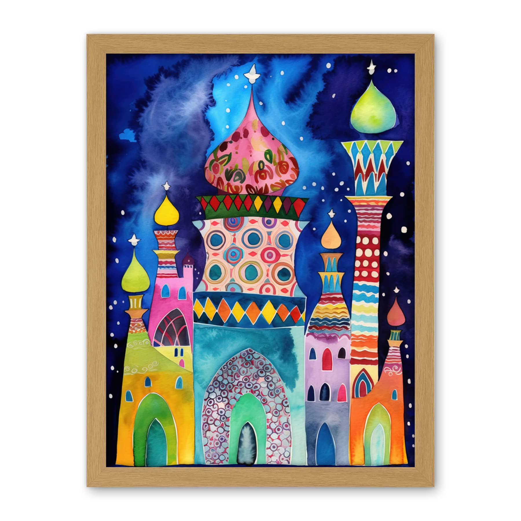 Artery8 Mosque At Midnight Folk Art Artwork Framed Wall Art Print 18X24 Inch