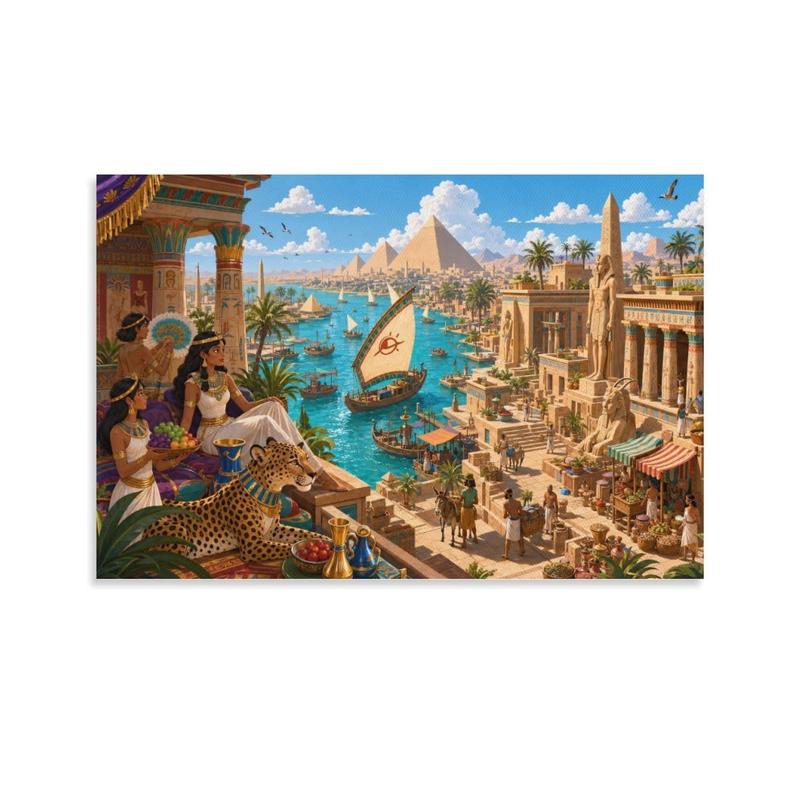 GPMNBCXZK The Nile River in Ancient Egypt Canvas Prints Pictures Poster Pyramid Modern HD Wall Art Decor for Bedroom, Home, Office, Dining Room Decorations, Gift 08x12inch(20x30cm)
