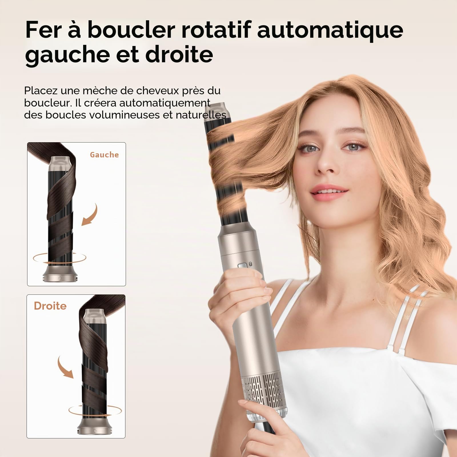 MogawaveSèche-Cheveux 6 en 1,1000w Sèche-Cheveux Multi Air Styler, Air Curler Boucler,3 Réglages de Température pour Sécher, Boucler, Redresser, Coiffer vos Cheveux