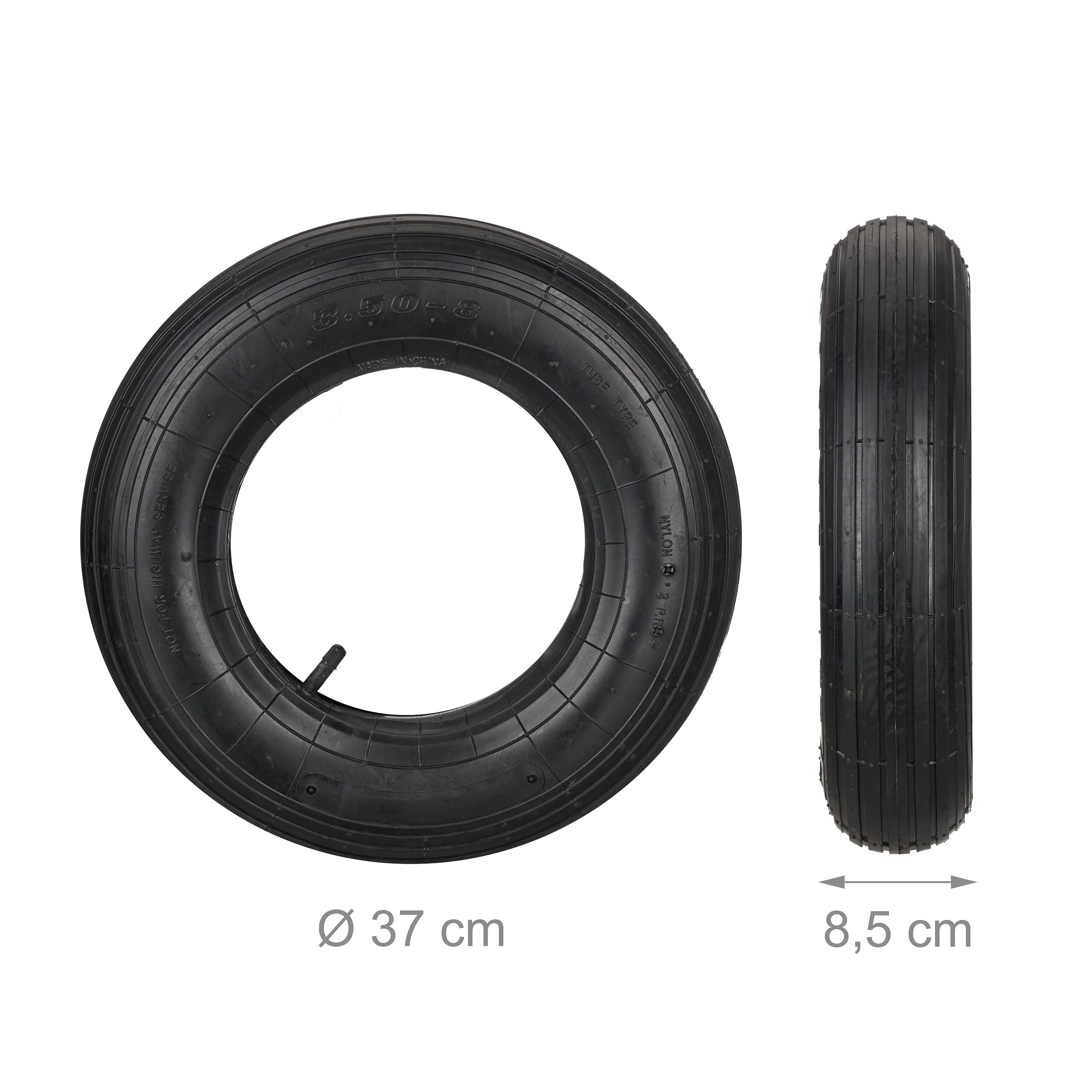Relaxdays Roue brouette avec Chambre à air, Lot de 2 pneus Rechange 3.50-8 Pouces, pneumatiques, Jusqu’à 154 kg, Noire