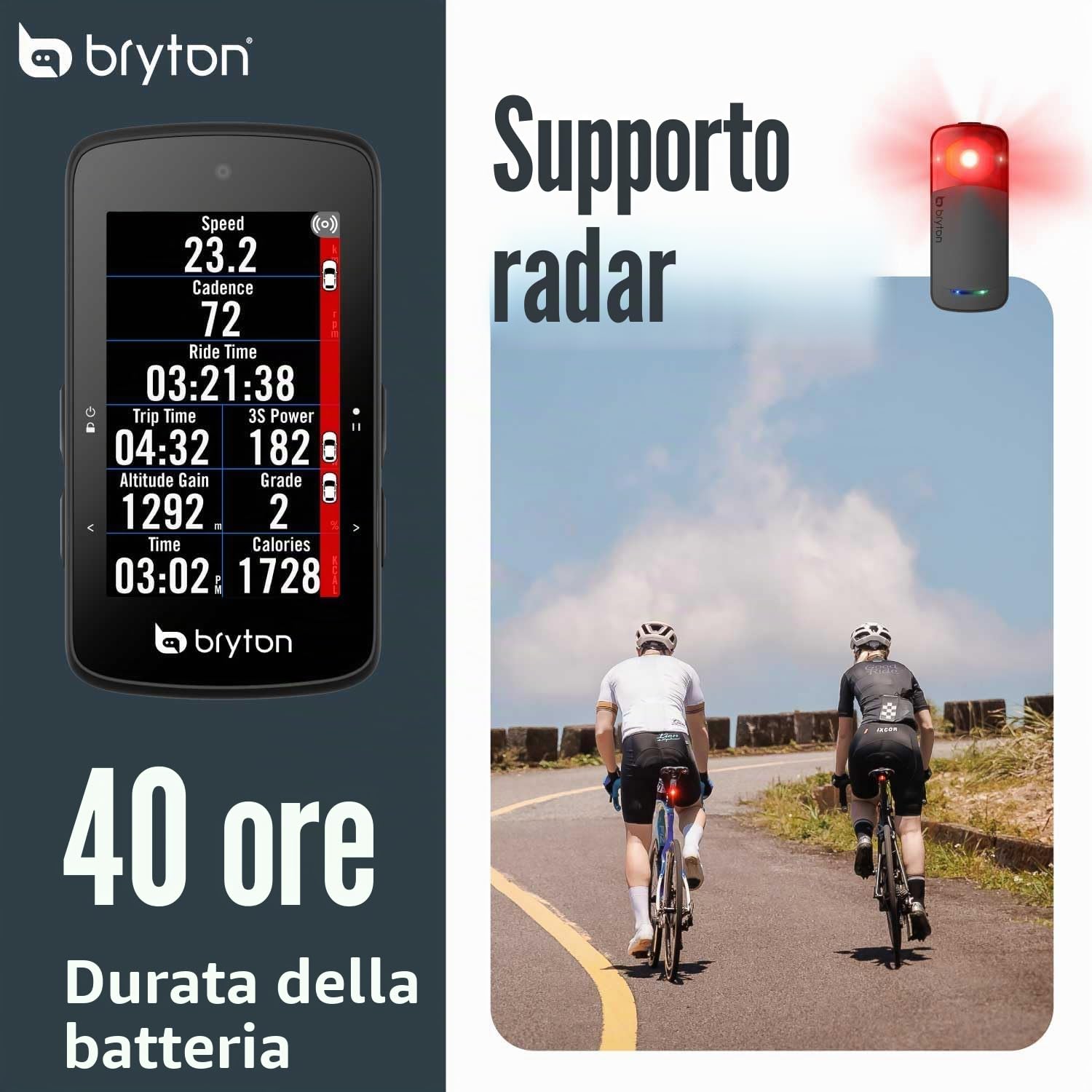 Bryton Rider 750SE Computer GPS touch screen LCD 2,8 pollici, scheda UE offline, radar, 40 ore batteria, navigazione curva