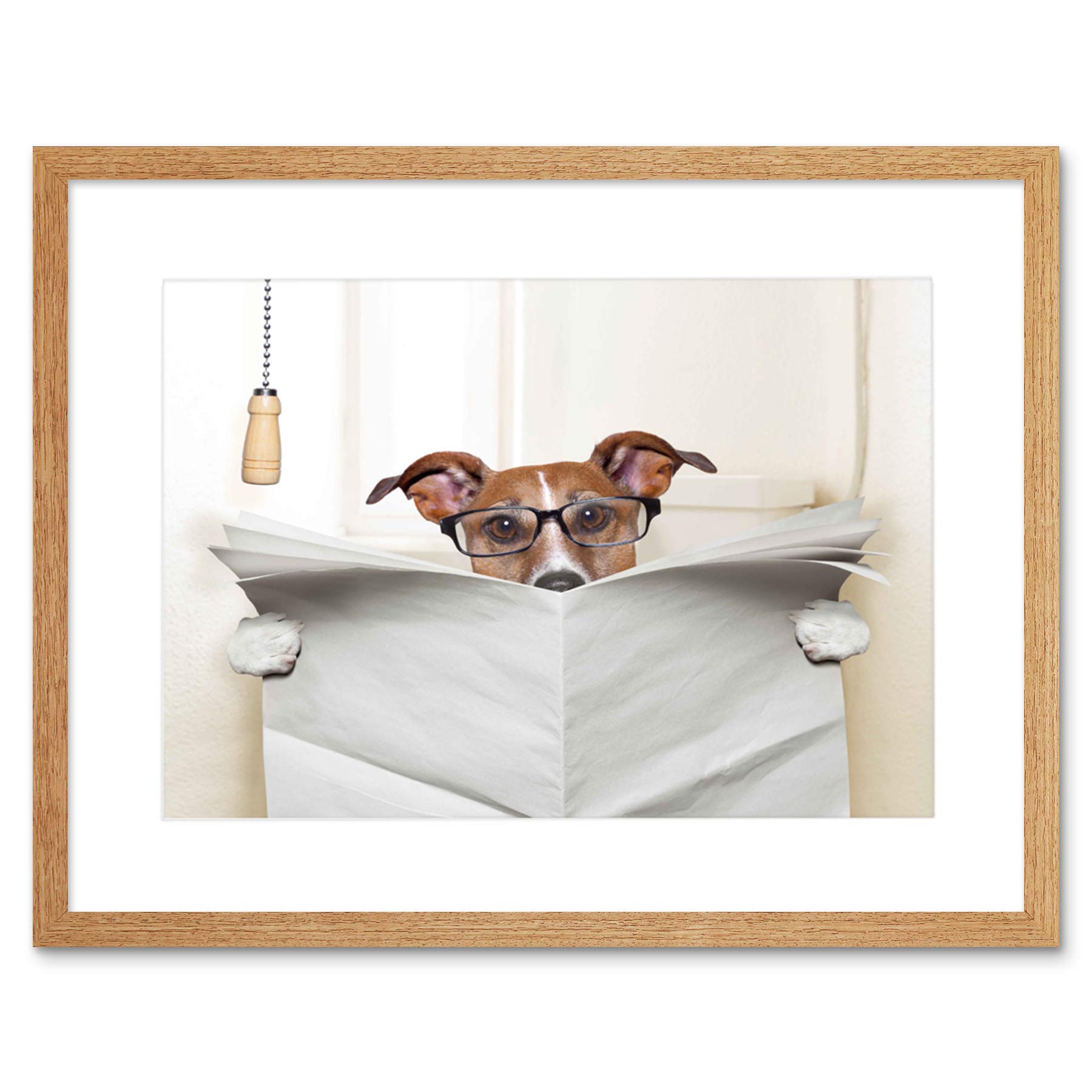 Wee Blue Coo Composition Jack Russell Newspaper Toilet Funny Art Framed Wall Art Print
