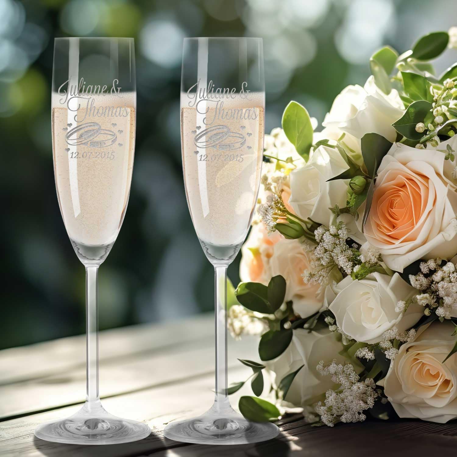 Leonardo Flûtes à champagne gravés Design floral Cadeau mariage, fiançailles ou anniversaire Boîte bois vintage imprimée