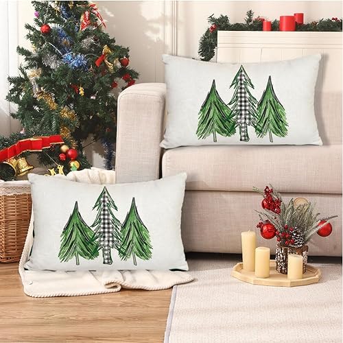 Miniatura 6 de RABUSOFA Fundas de almohada de invierno de 12 x 20 pulgadas, decoraciones navideñas de búfalo a cuadros, fundas de almohada decorativas de invierno,