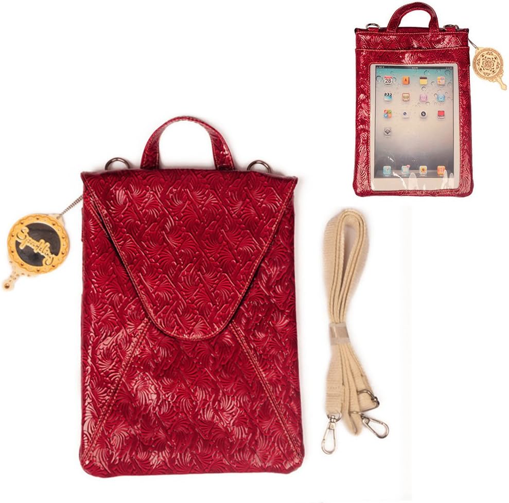 Popular Creations Western Floral Pu Leather Messenger Crossbody Bag,Brief Bag,Tablet Ipad Holder Crossbody Bag Pad Pocket Red Closeout