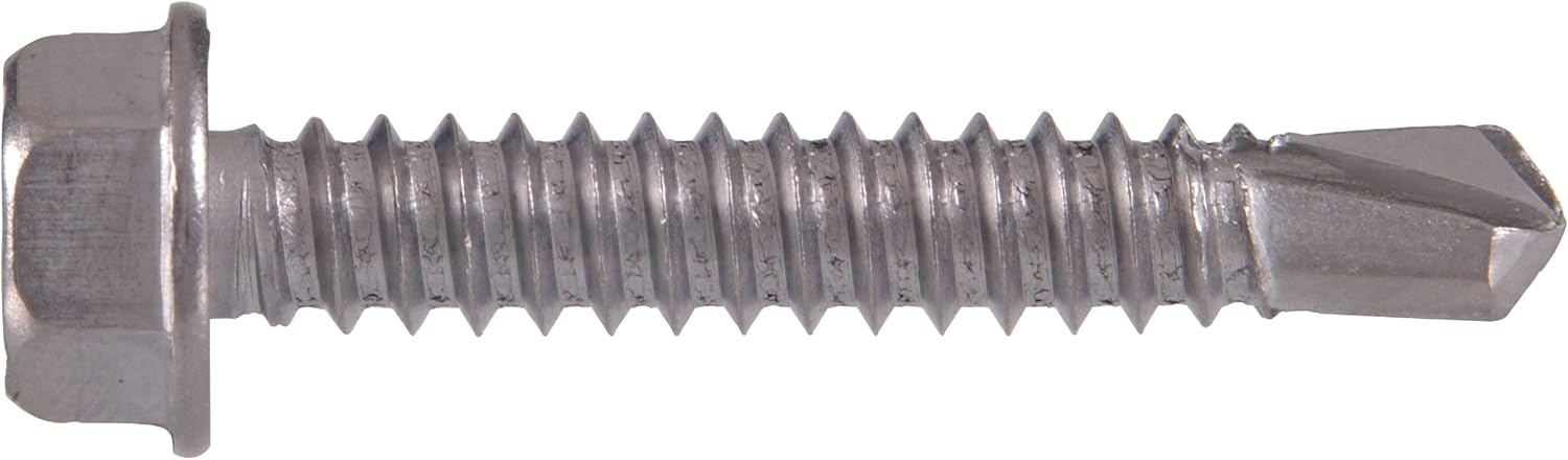 The Hillman Group 822624 8-Inch x 1-Inch Hex Washer Head Self Drilling Sheet Metal Screw, Stainless Steel, 100-Pack
