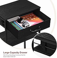 Vista 4 de Soporte de impresora de 3 niveles debajo del escritorio, mesa de impresora pequeña con cajones de almacenamiento, estante de impresora de madera