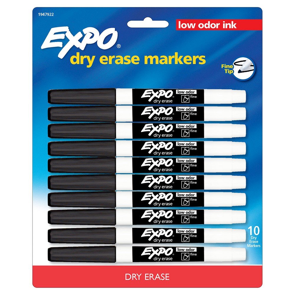 EXPO Low-Odor Dry-Erase Marker Fine Point Black 10 Pack